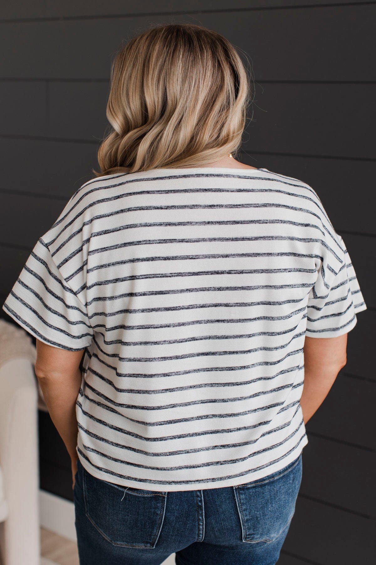 Easy Does It Striped Top- Ivory & Dark Navy - Image 7