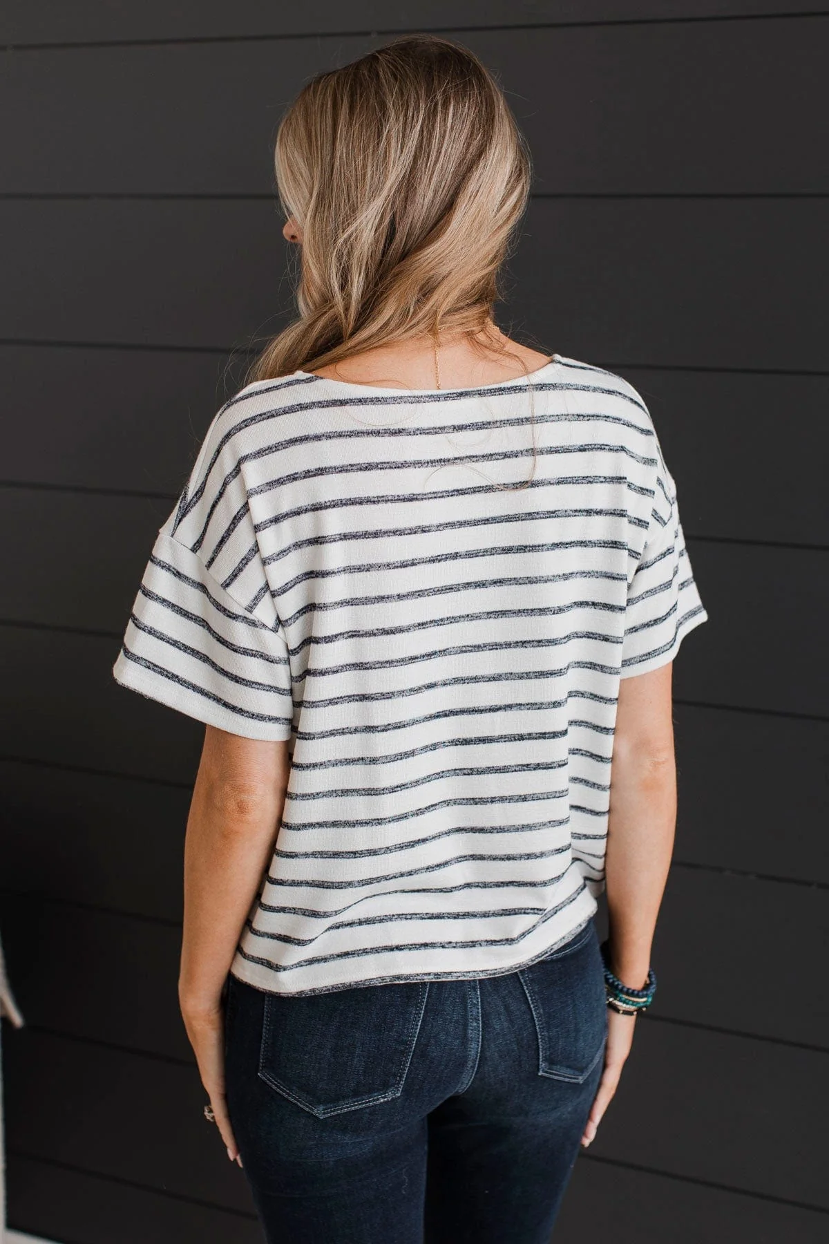 Easy Does It Striped Top- Ivory & Dark Navy - Image 8