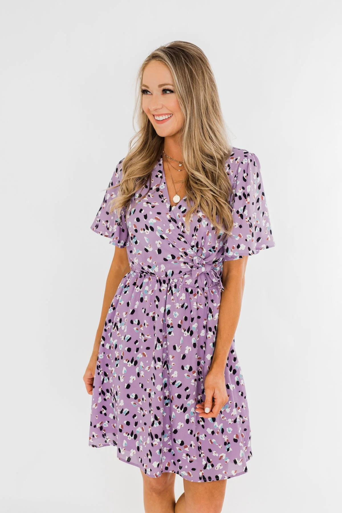 Embrace The Beauty Wrap Tie Dress- Purple - Image 4
