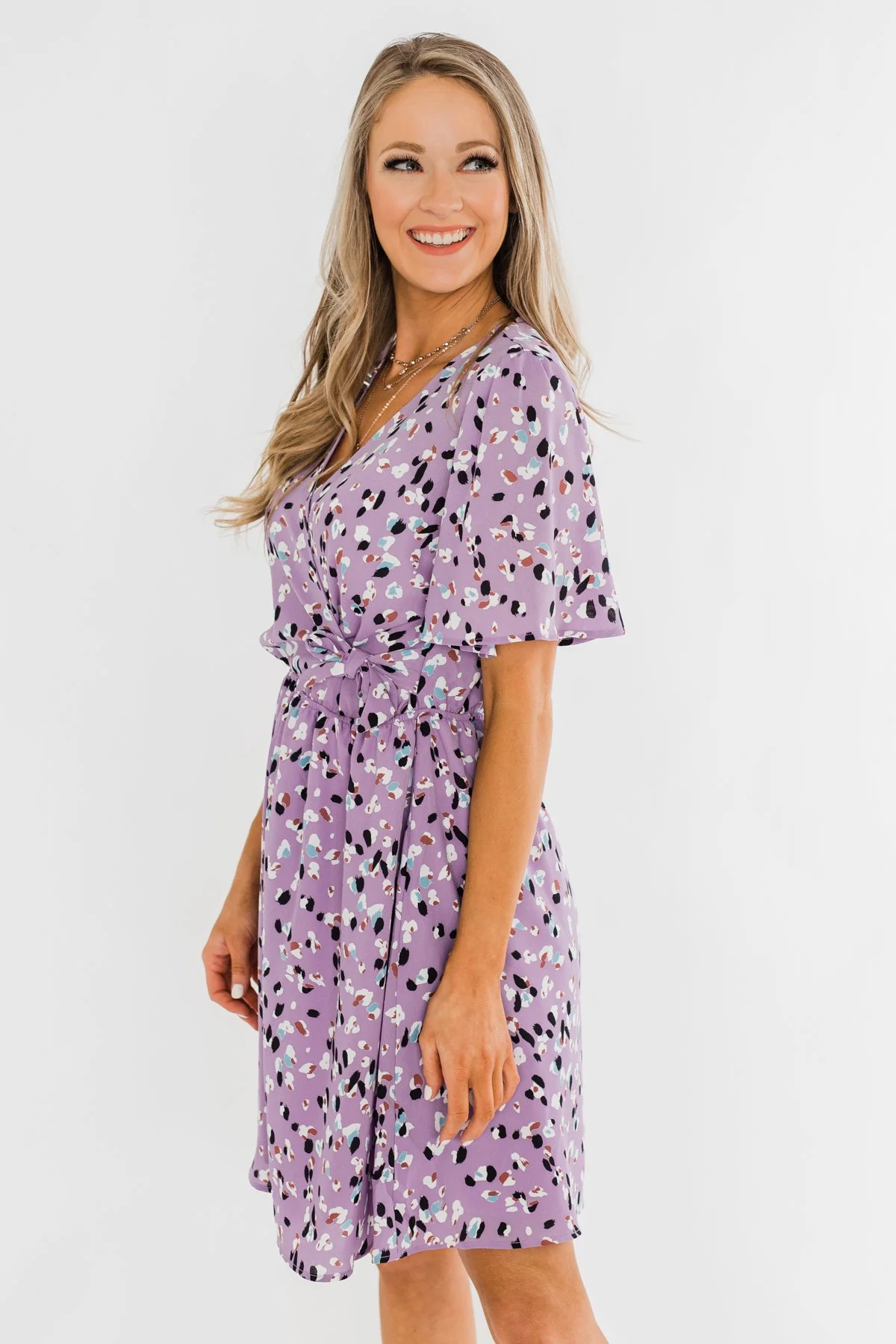 Embrace The Beauty Wrap Tie Dress- Purple - Image 6