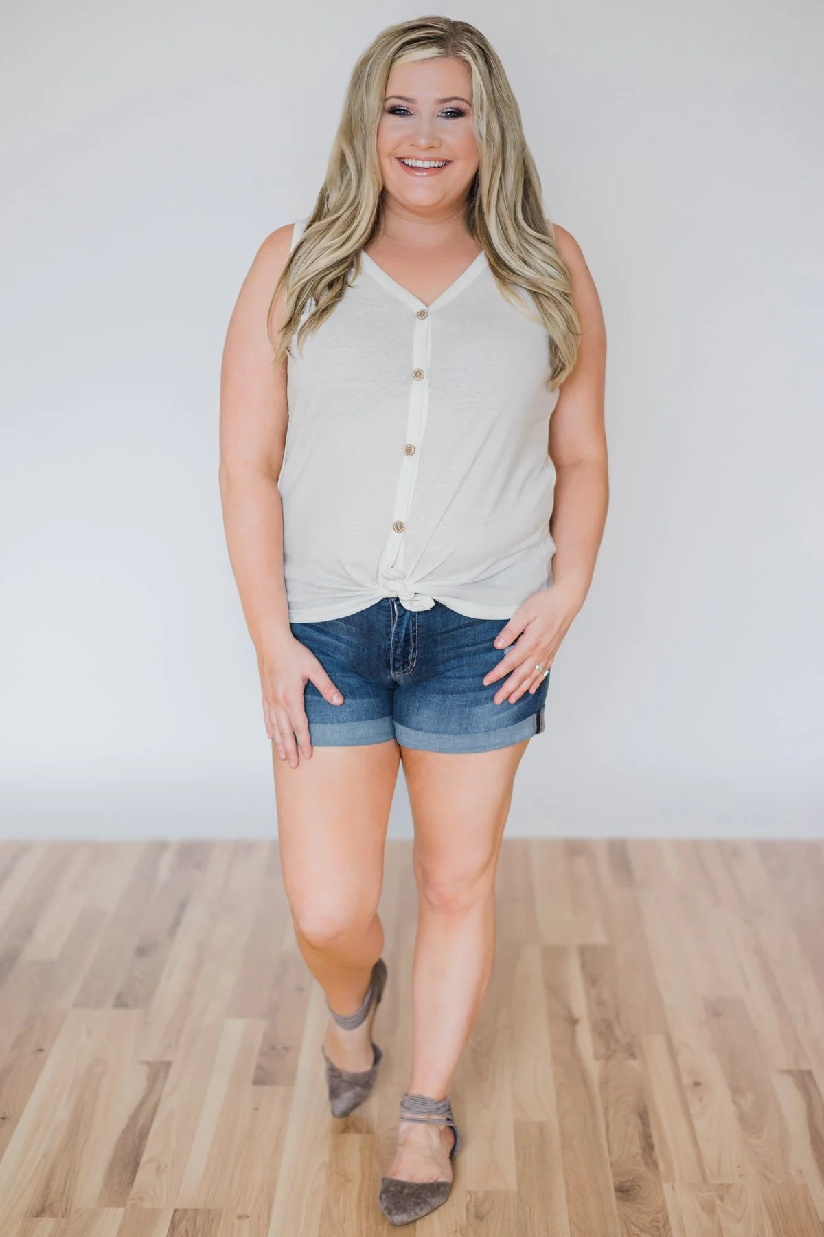 Everyday Button Tie Tank Top- White - Image 4