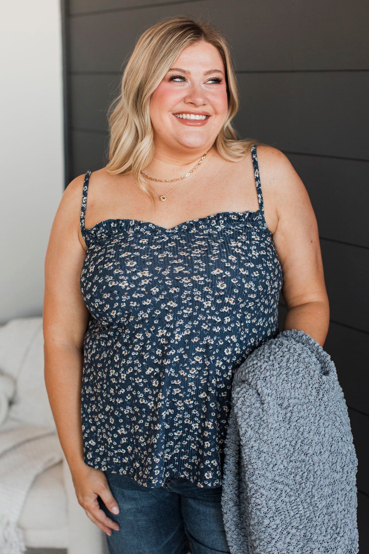 Fond Companions Floral Tank Top- Navy - Image 3