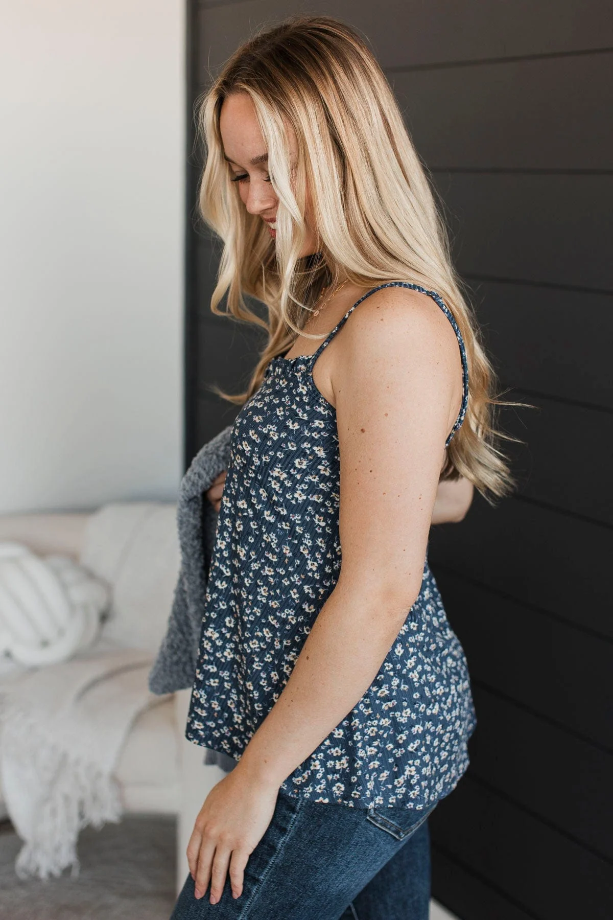 Fond Companions Floral Tank Top- Navy - Image 6