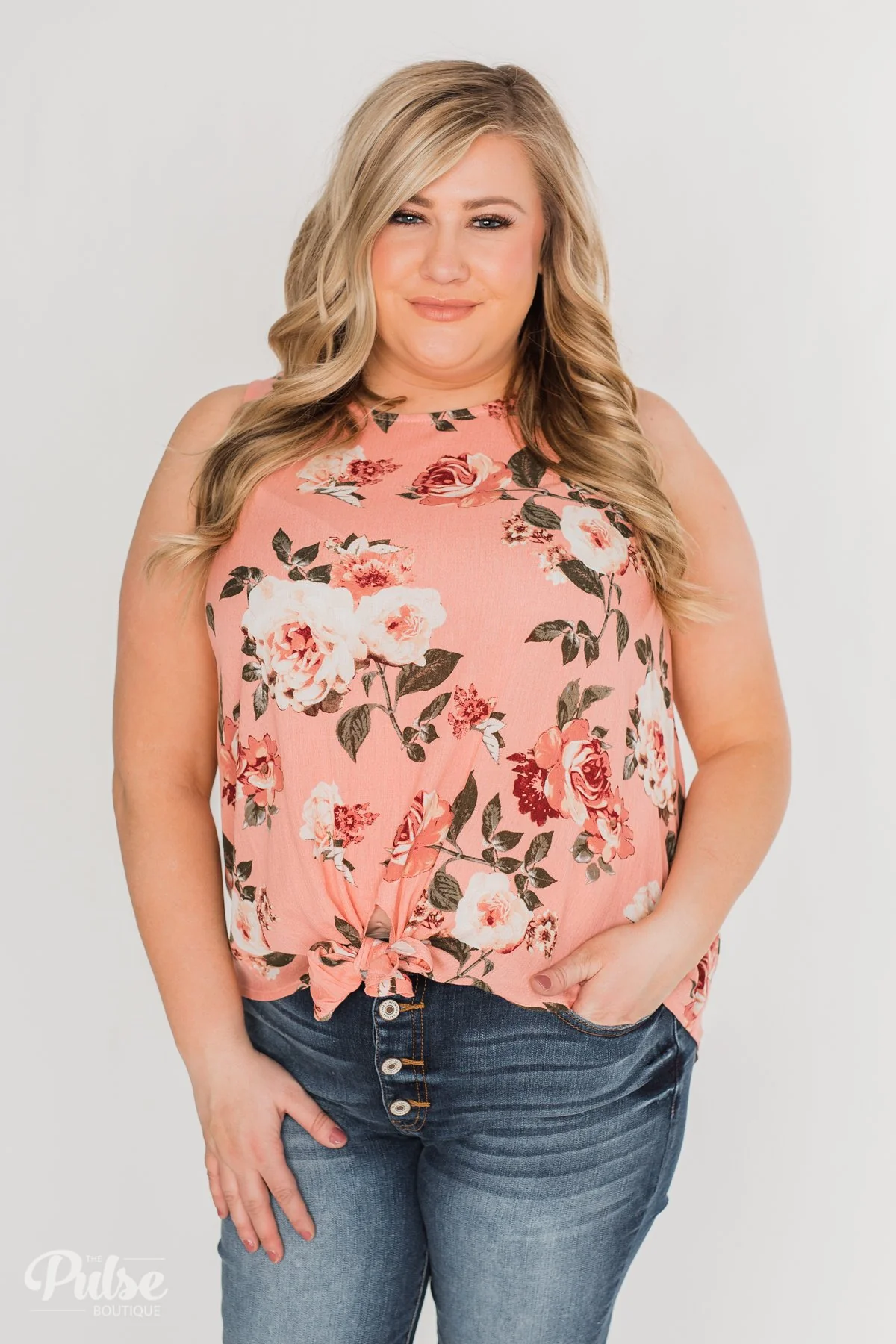 Fun in Floral Tie Tank Top - Peach - Image 10