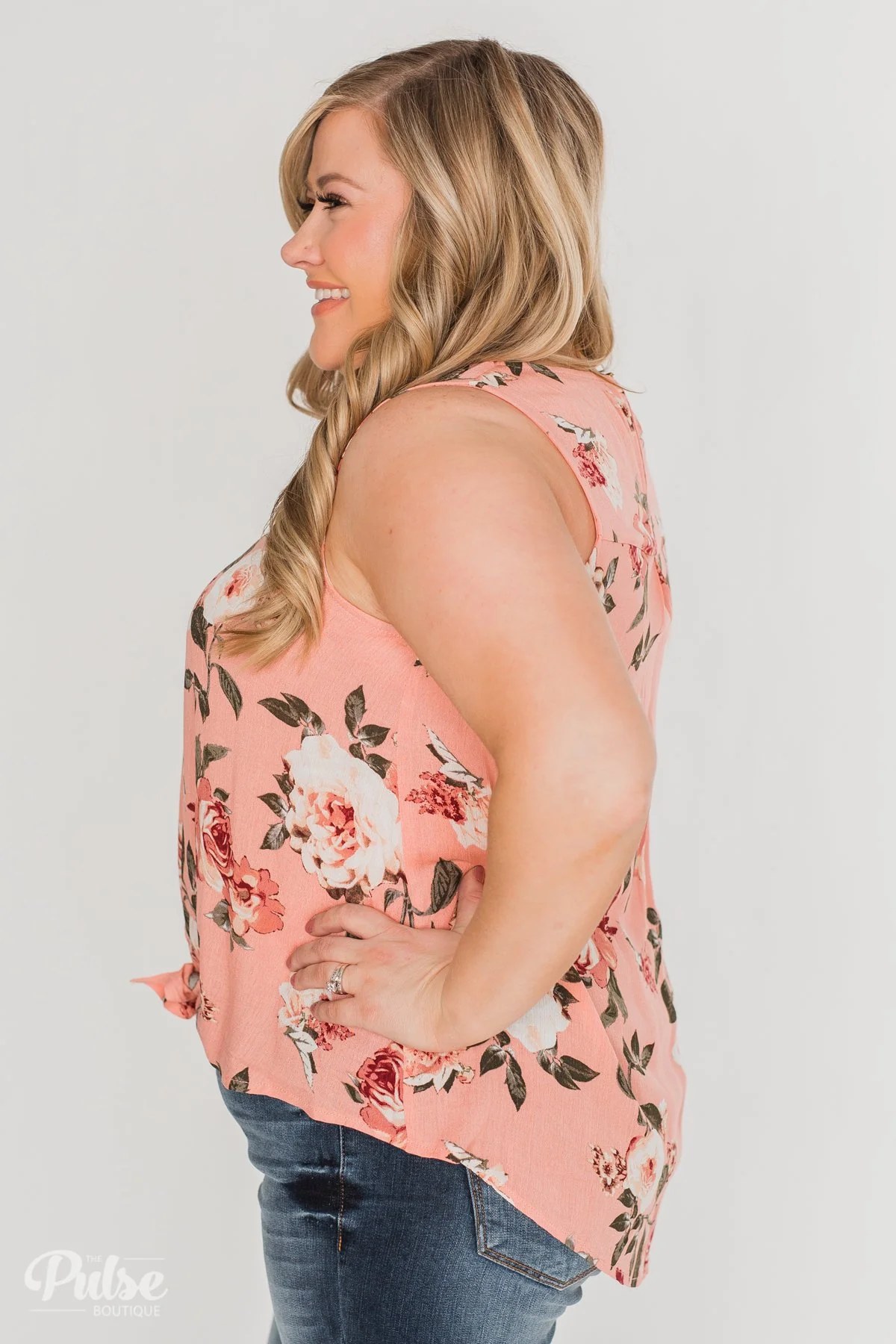 Fun in Floral Tie Tank Top - Peach - Image 13