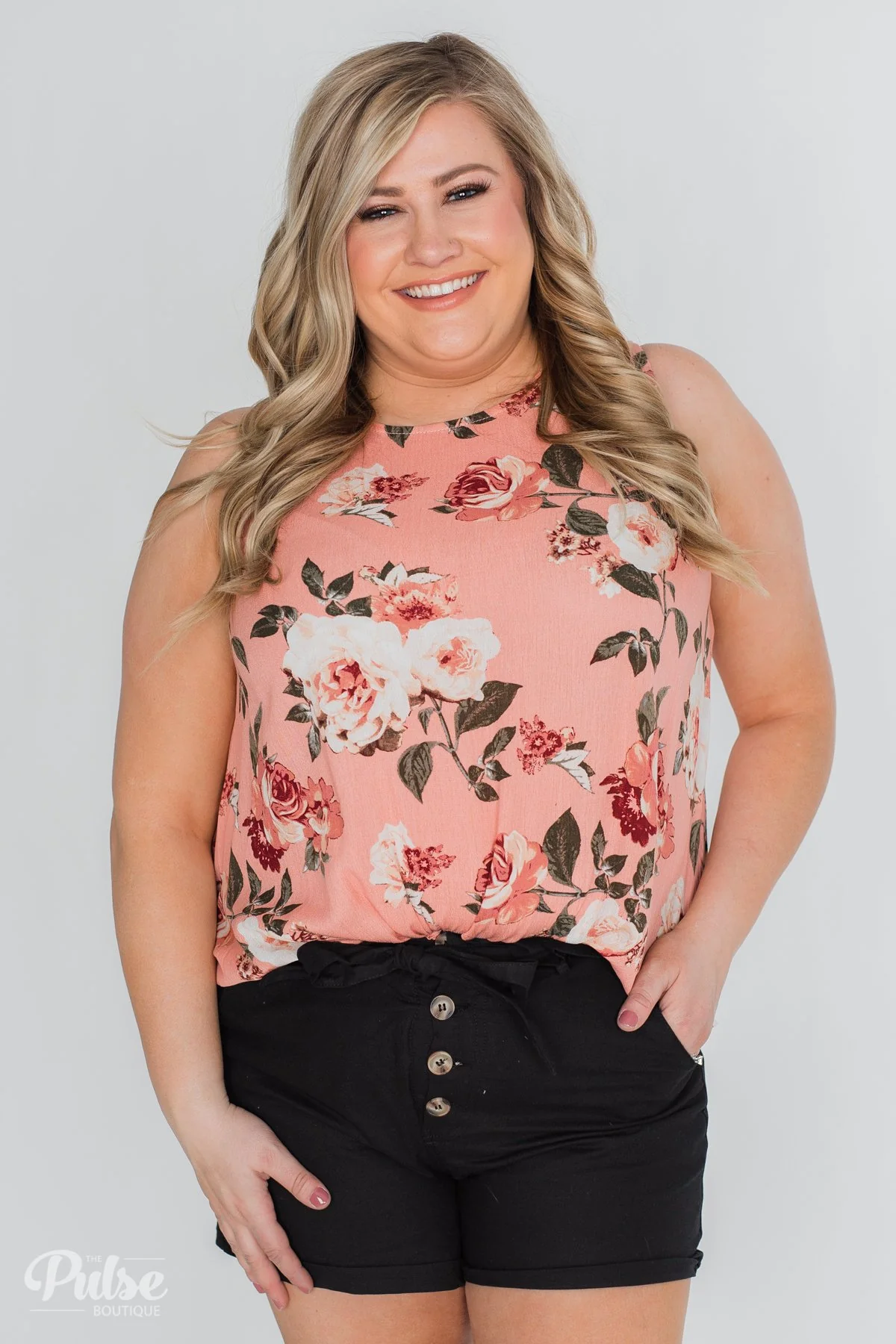 Fun in Floral Tie Tank Top - Peach - Image 5