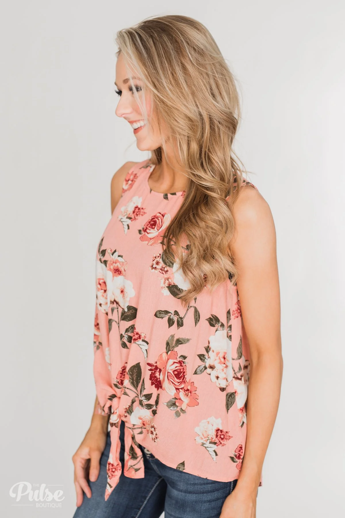 Fun in Floral Tie Tank Top - Peach - Image 7