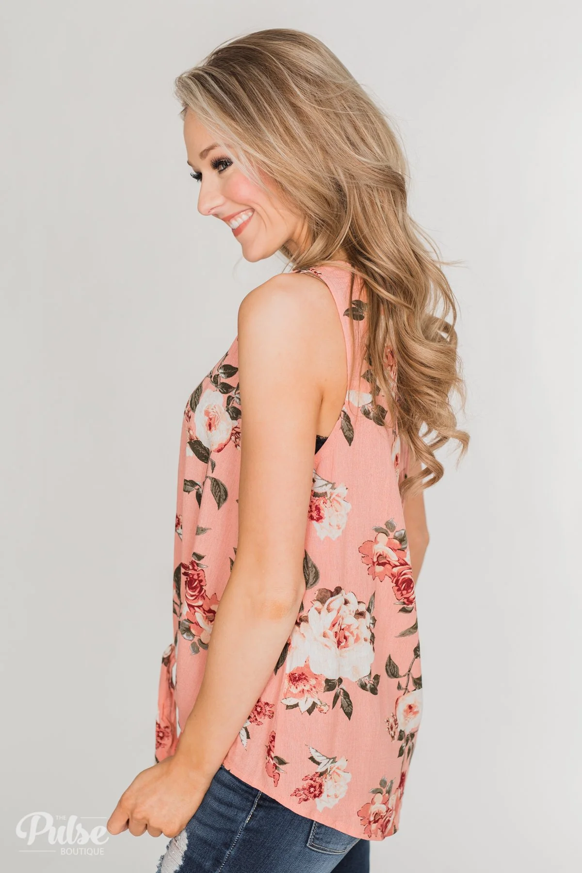Fun in Floral Tie Tank Top - Peach - Image 8