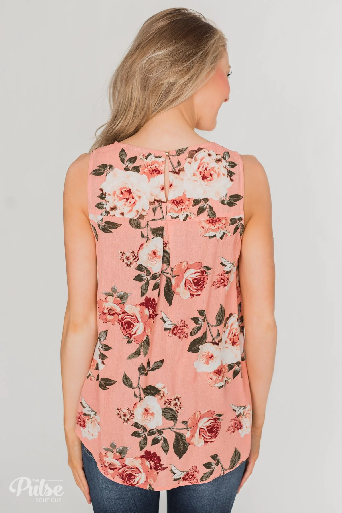 Fun in Floral Tie Tank Top - Peach - Image 9