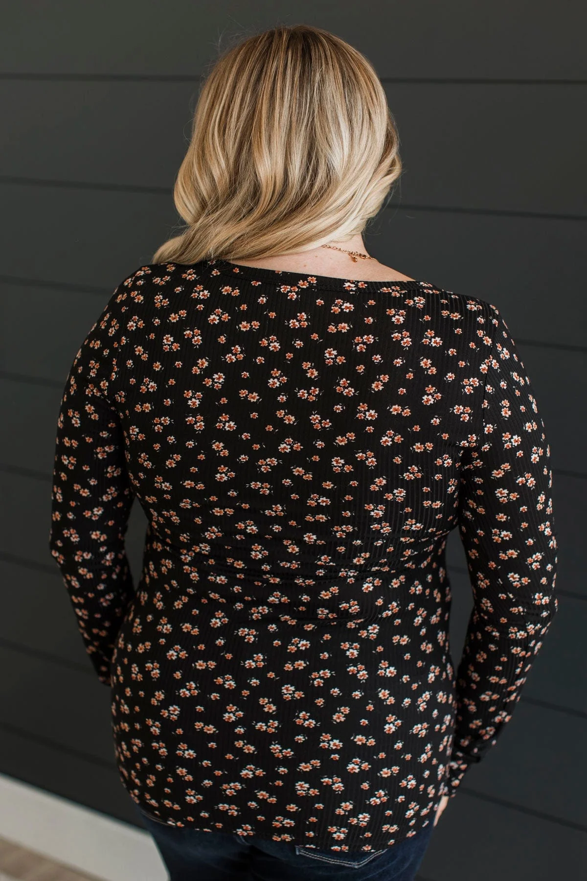 Going Along Floral Henley Top- Black & Rust - Image 4
