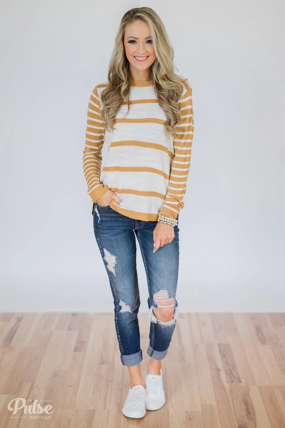 Good Things Coming Striped Knit Sweater- Golden Yellow - Image 3