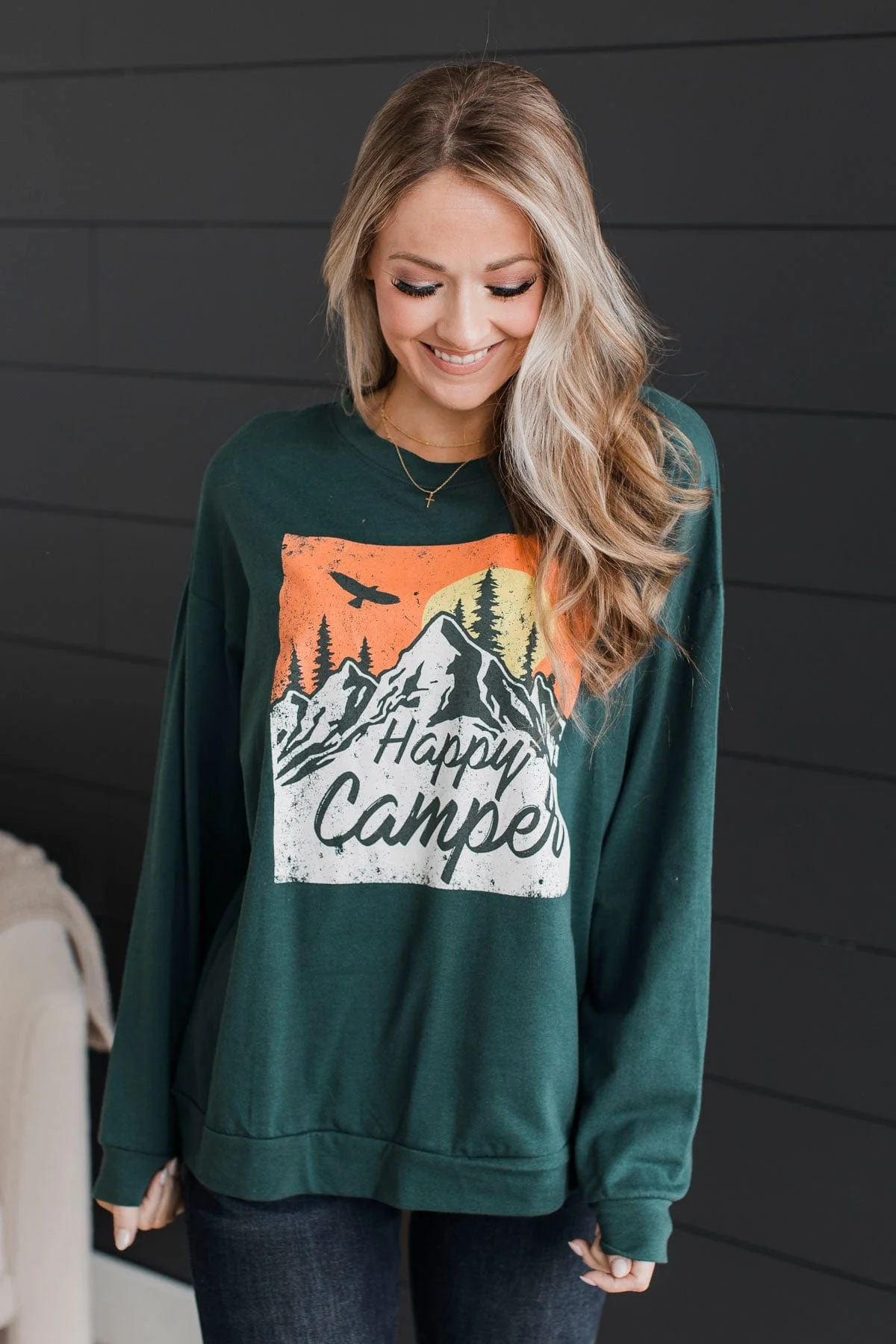 "Happy Camper" Graphic Top- Teal - Image 3