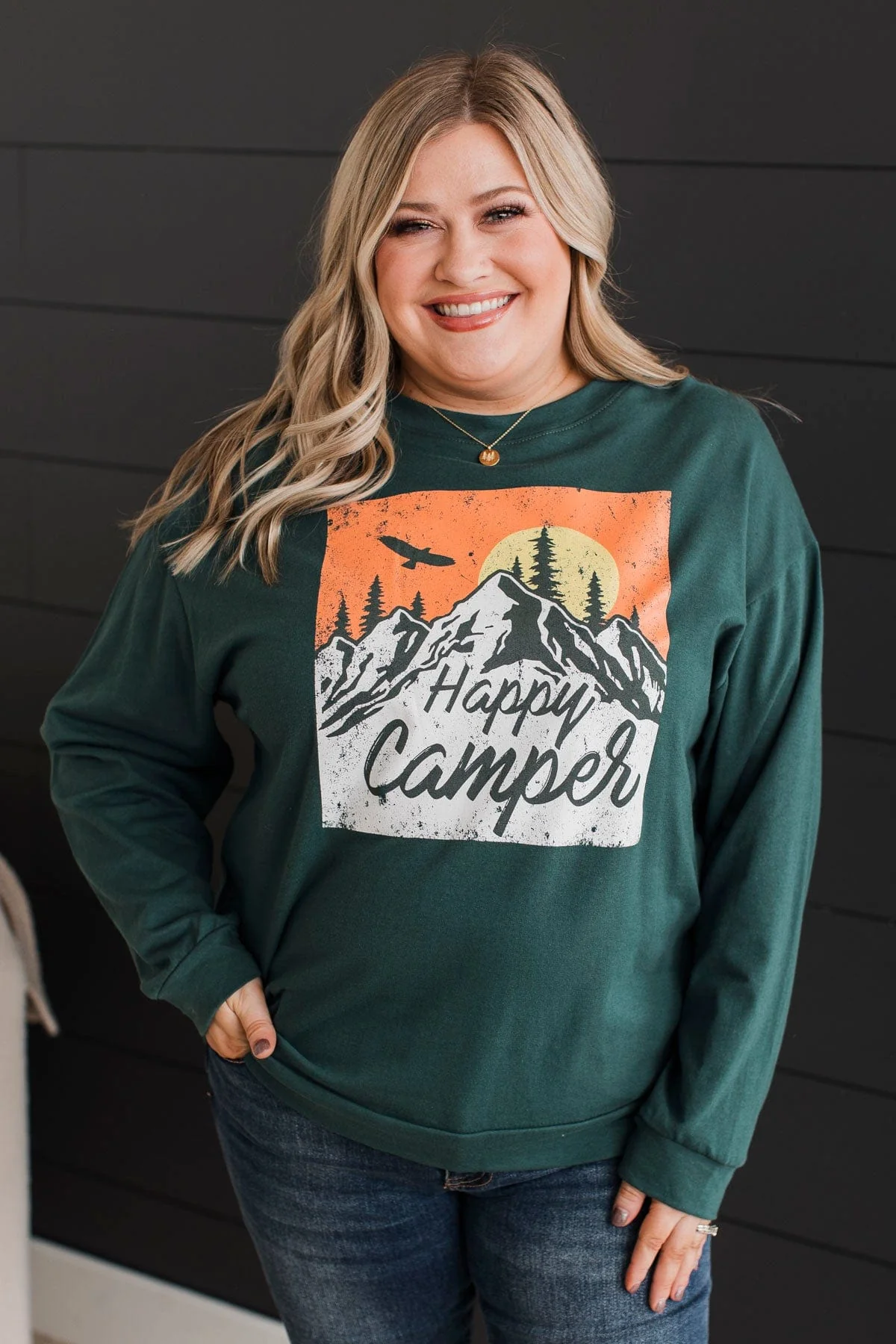 "Happy Camper" Graphic Top- Teal - Image 4
