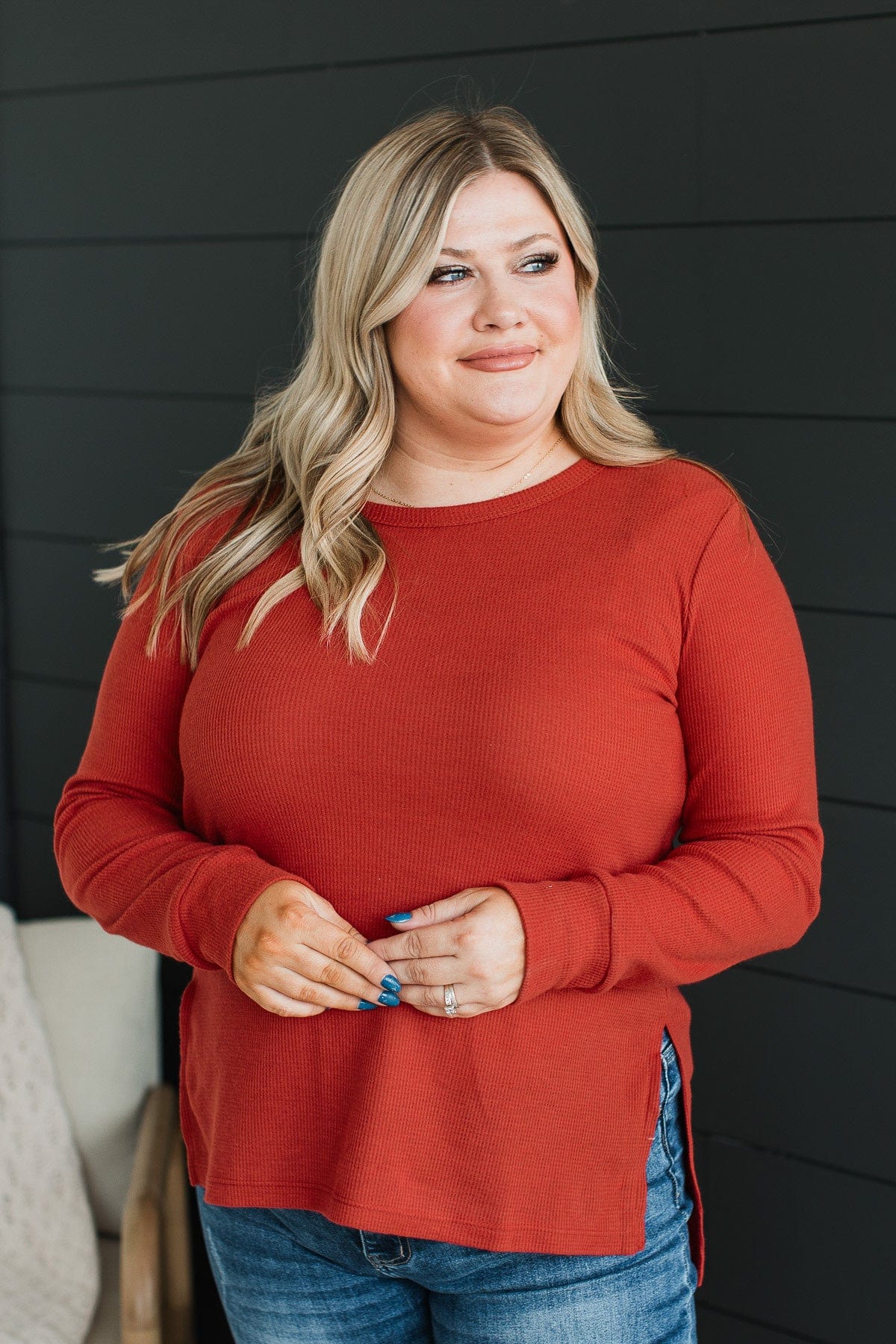 Heart On The Line Knit Top- Dark Rust - Image 3