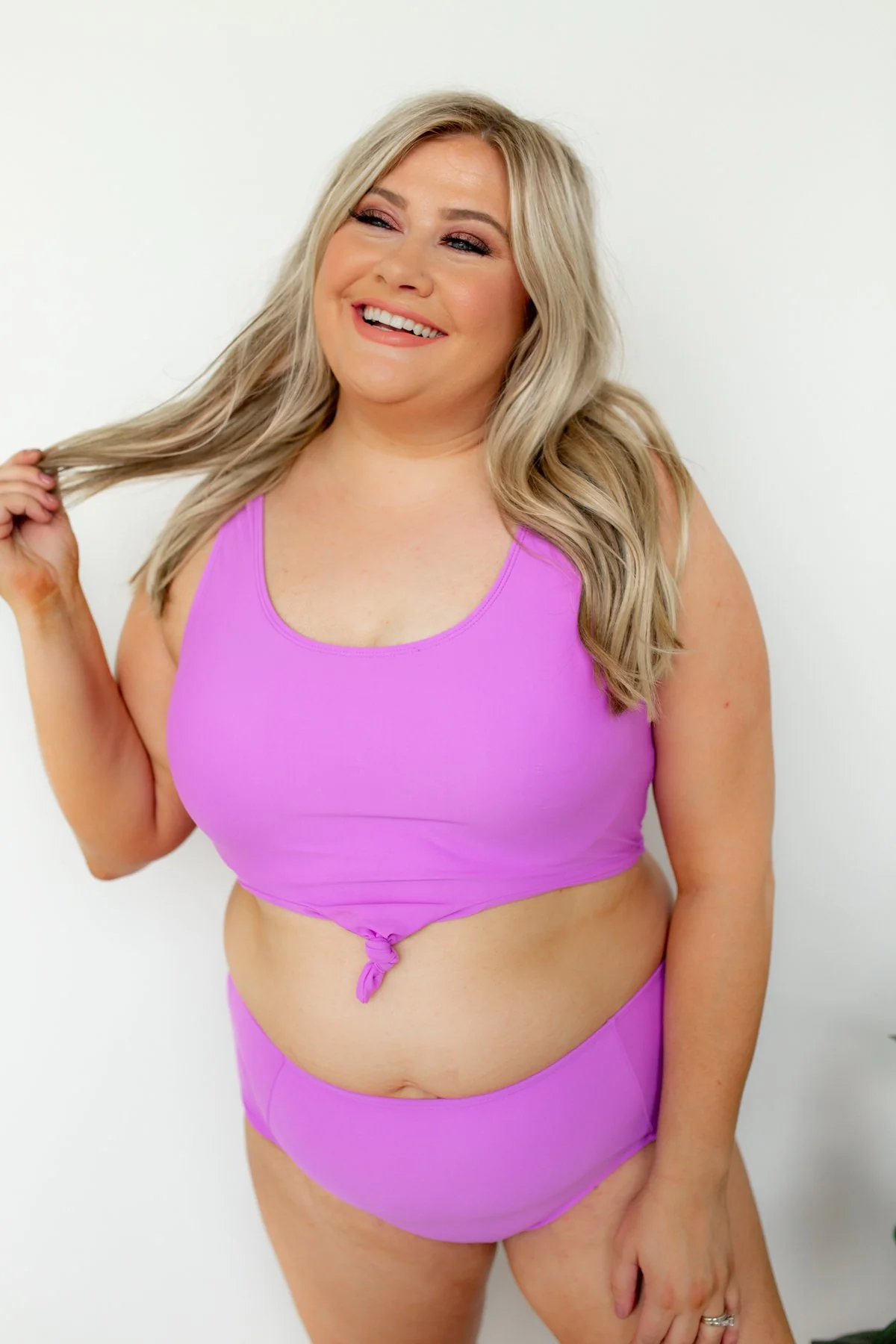 High Waist Swimsuit Bottoms- Solid Purple - Image 3
