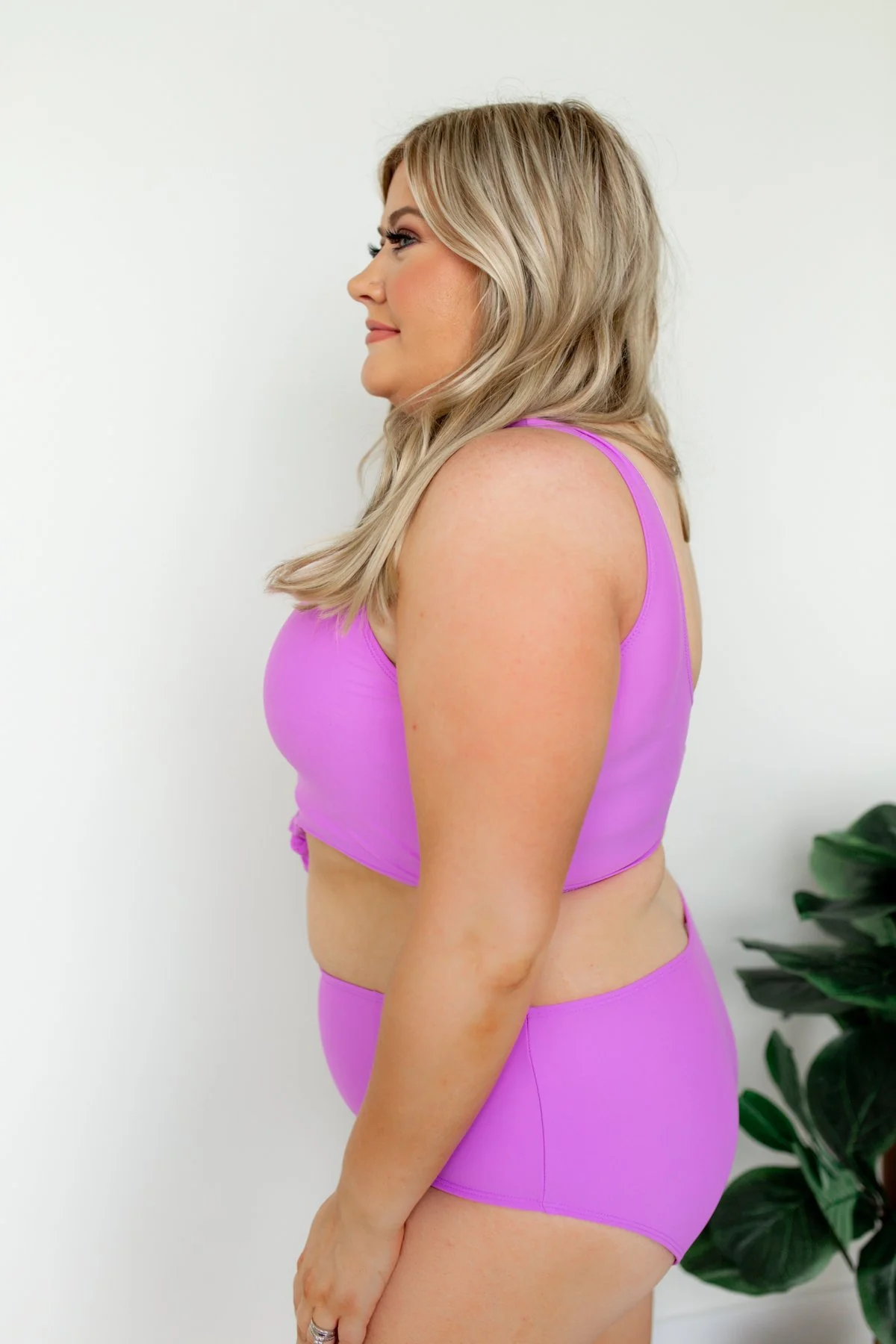 High Waist Swimsuit Bottoms- Solid Purple - Image 7
