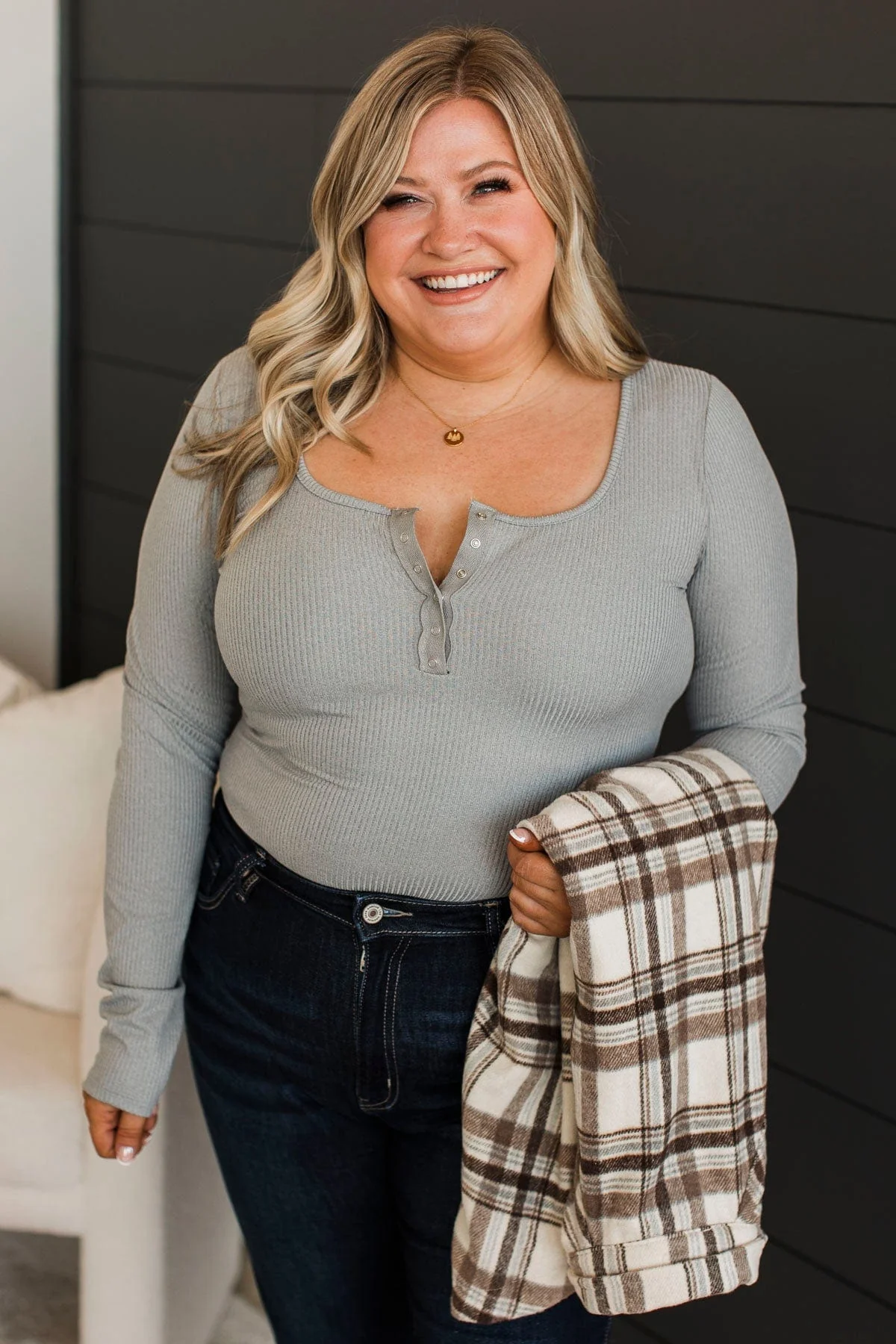 Hope For Success Ribbed Bodysuit- Grey - Image 3