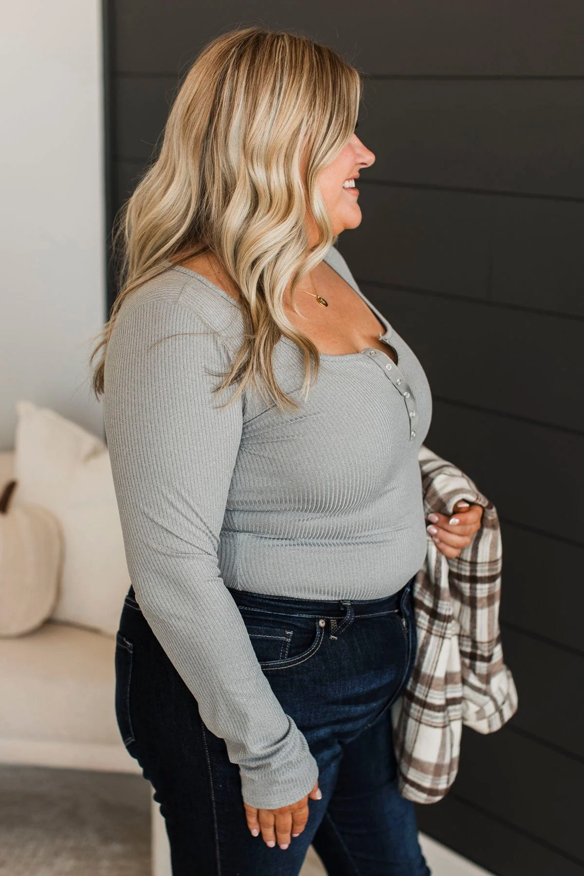 Hope For Success Ribbed Bodysuit- Grey - Image 5