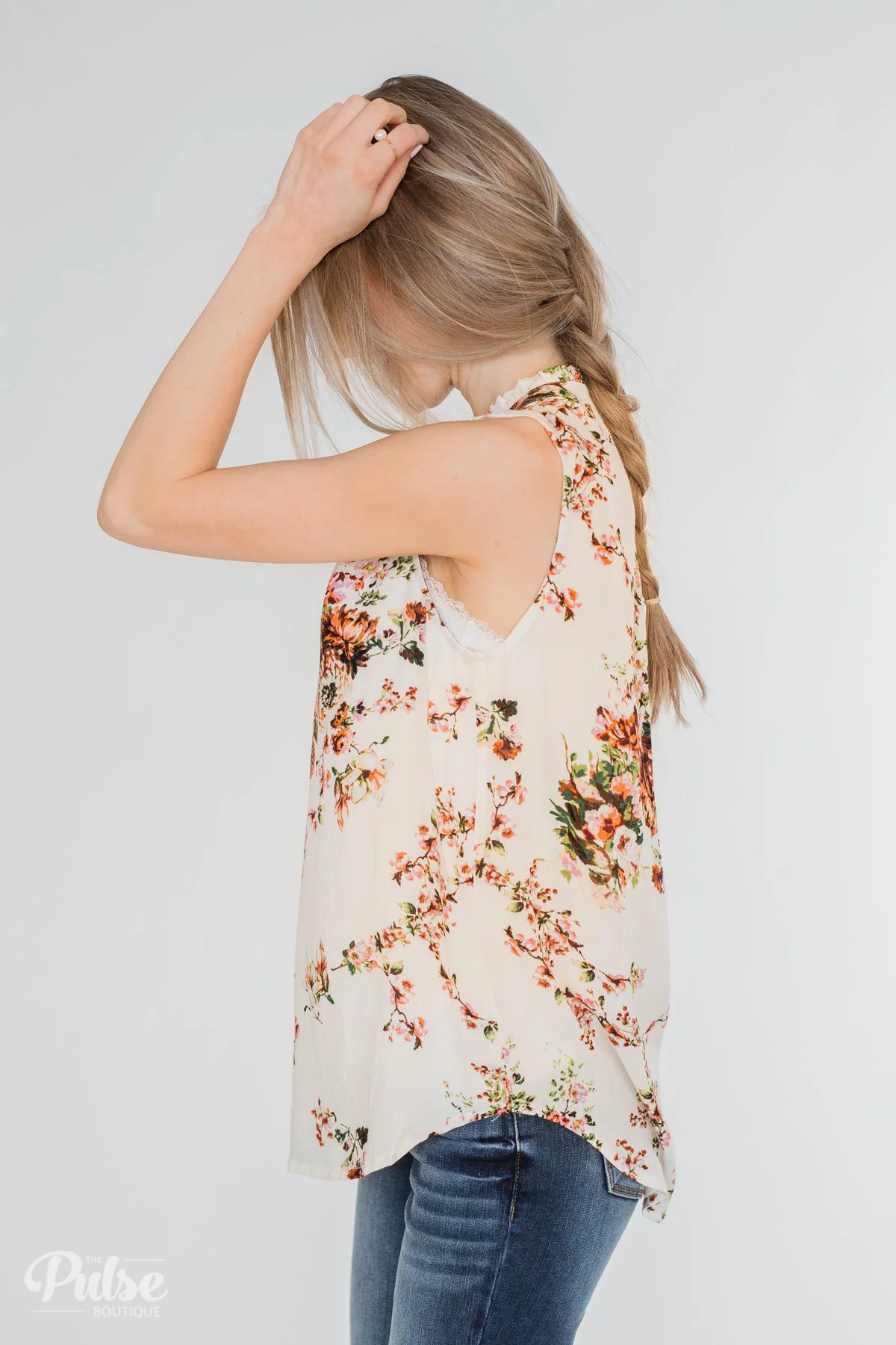 I'll Be There Floral Neck Tie Tank Top- Ivory - Image 10