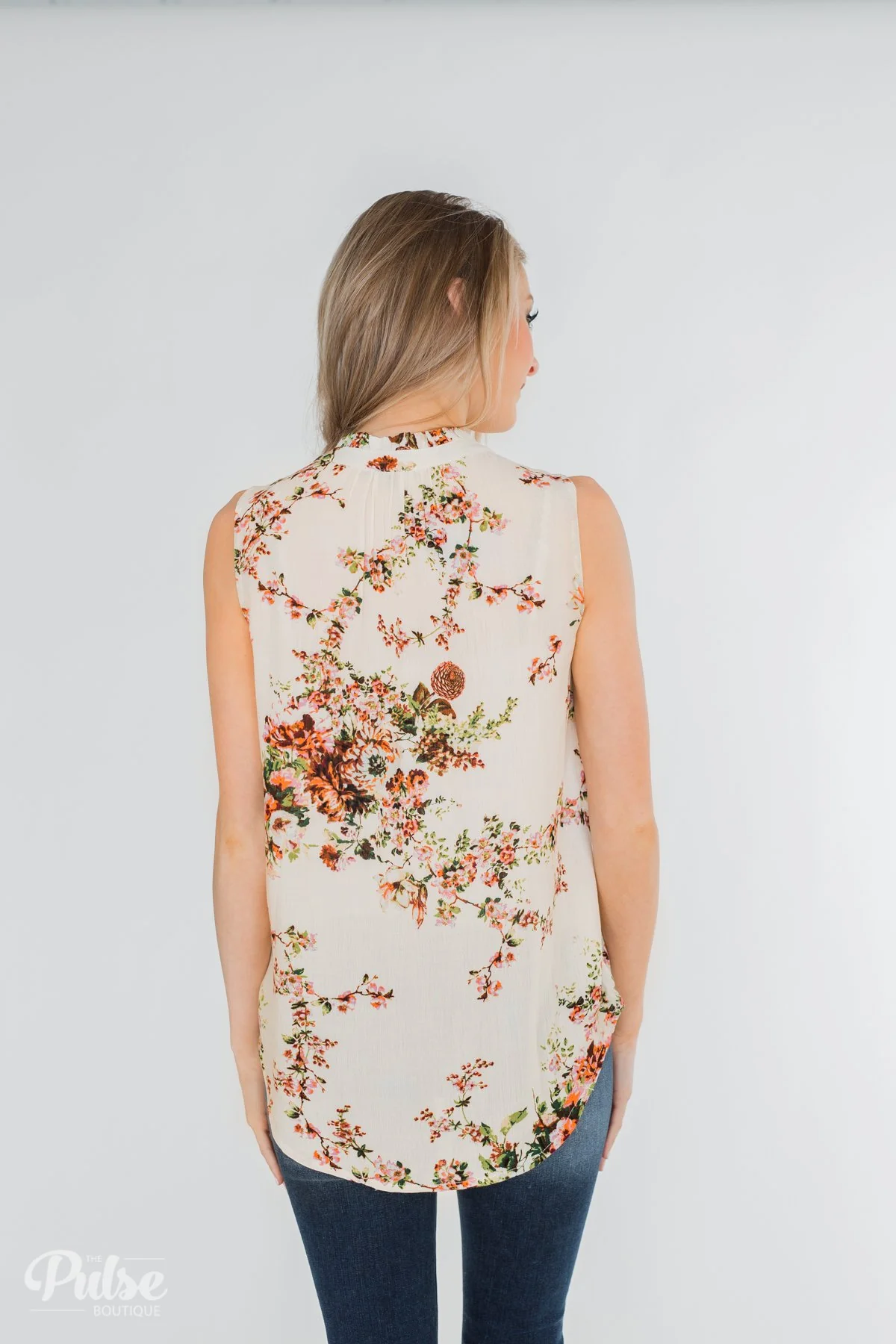 I'll Be There Floral Neck Tie Tank Top- Ivory - Image 11