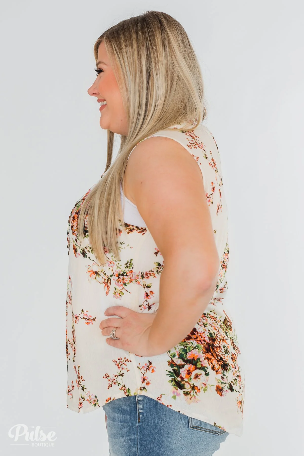 I'll Be There Floral Neck Tie Tank Top- Ivory - Image 16