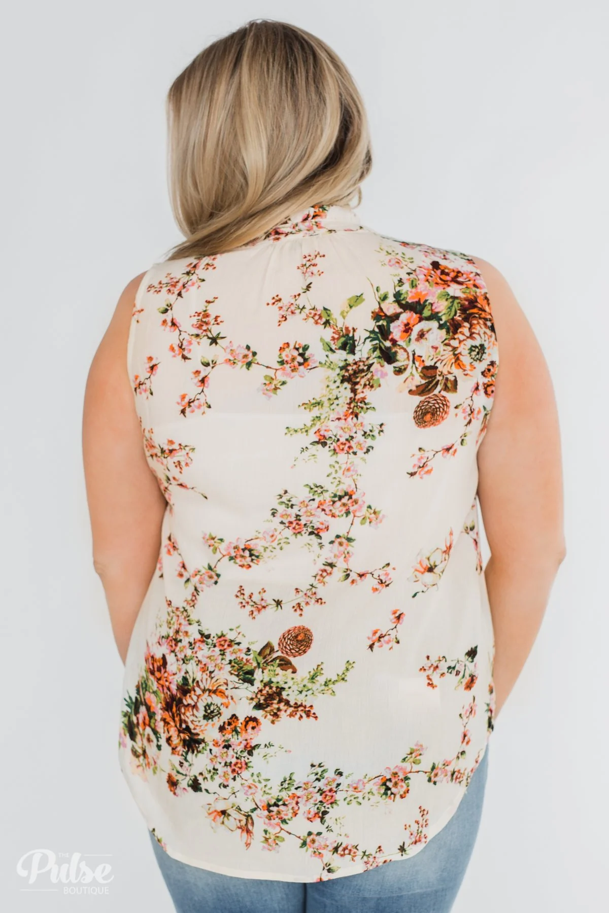 I'll Be There Floral Neck Tie Tank Top- Ivory - Image 17