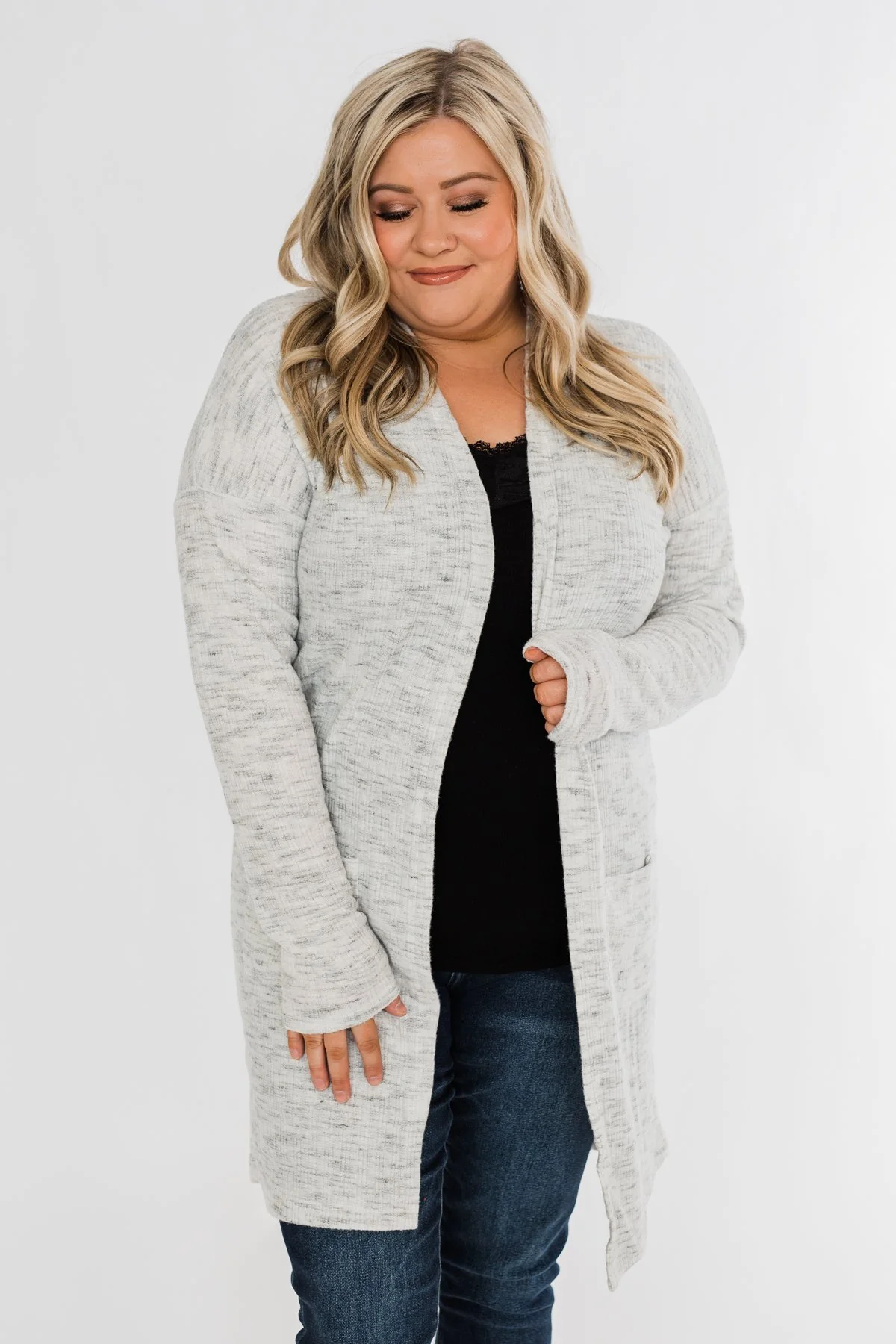 In Sync With You Lightweight Cardigan- Light Heather Grey - Image 3