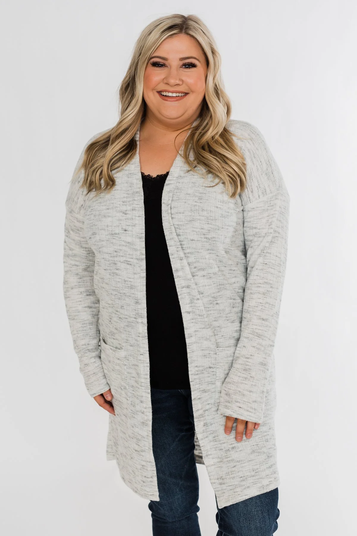 In Sync With You Lightweight Cardigan- Light Heather Grey - Image 5