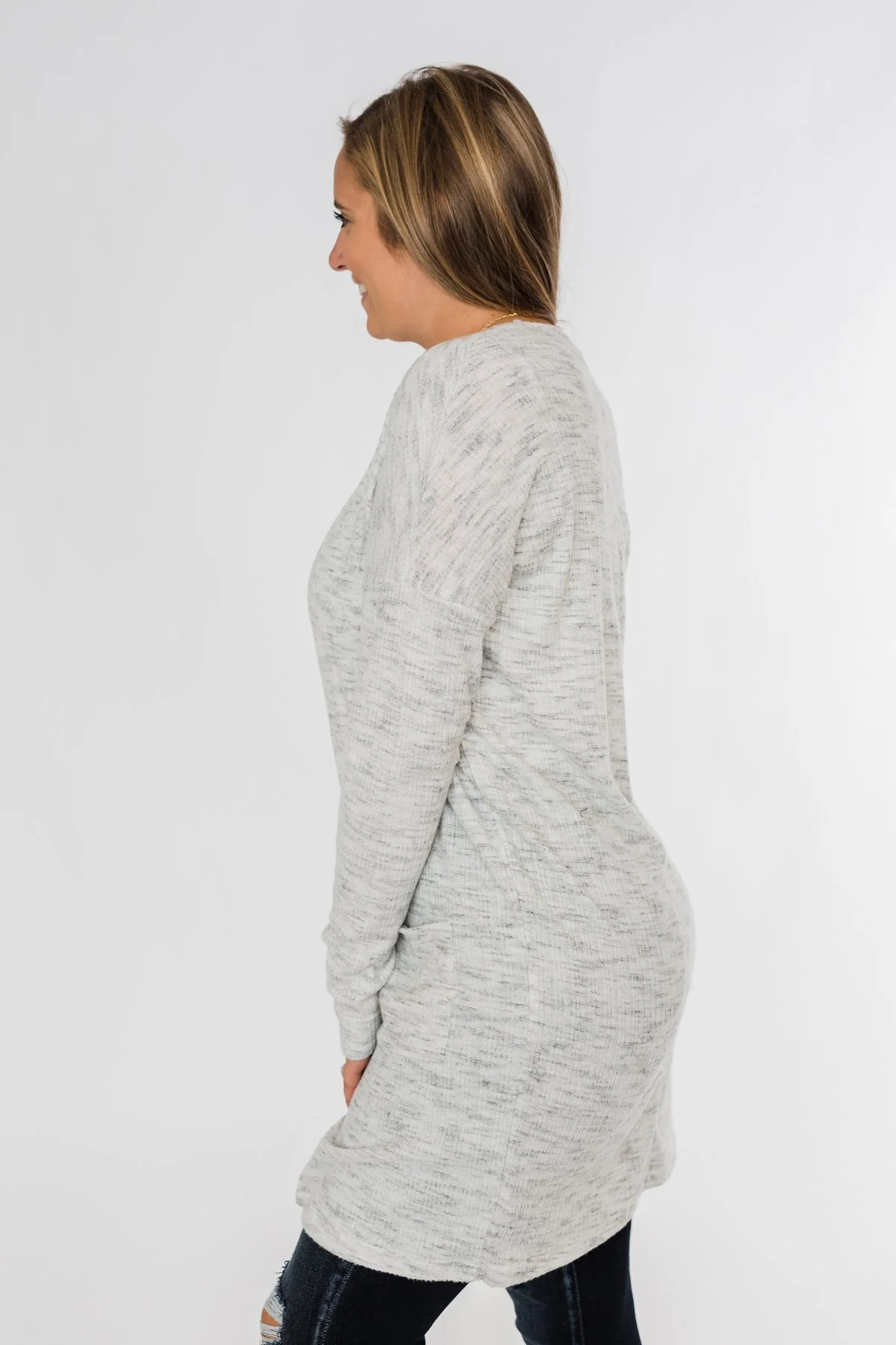 In Sync With You Lightweight Cardigan- Light Heather Grey - Image 6