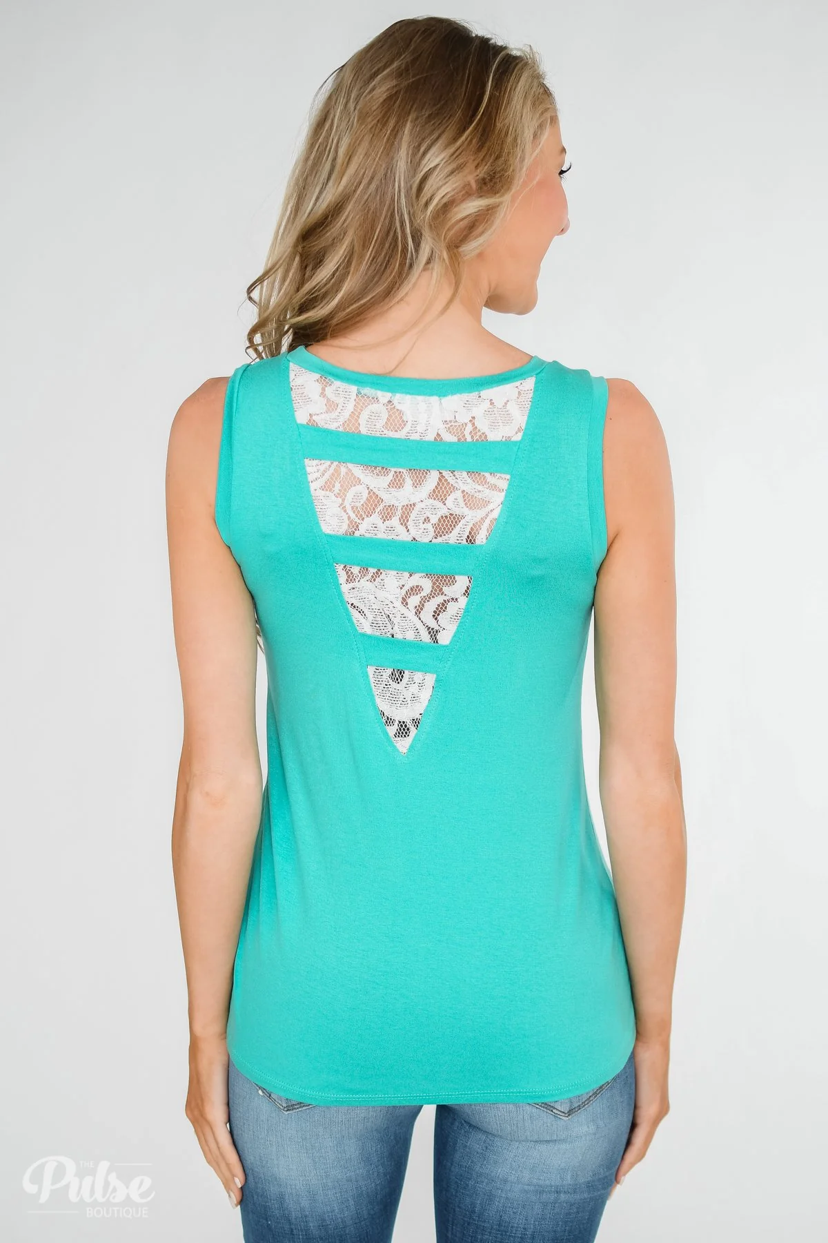 Lace Back Pocket Tank Top- Teal - Image 11