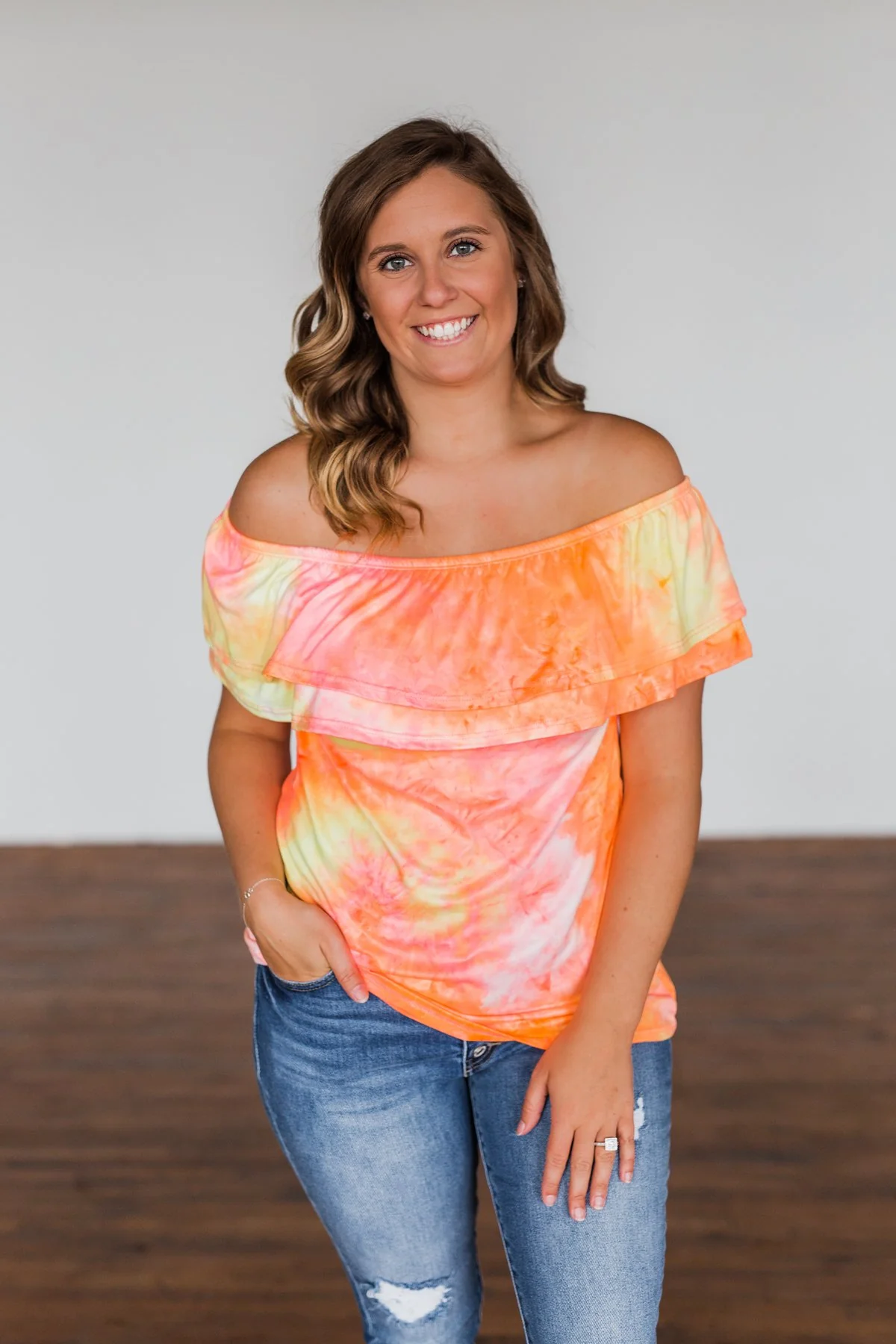 Light Of Every Sunrise Ruffle Top- Neon Orange, Pink, & Yellow - Image 3