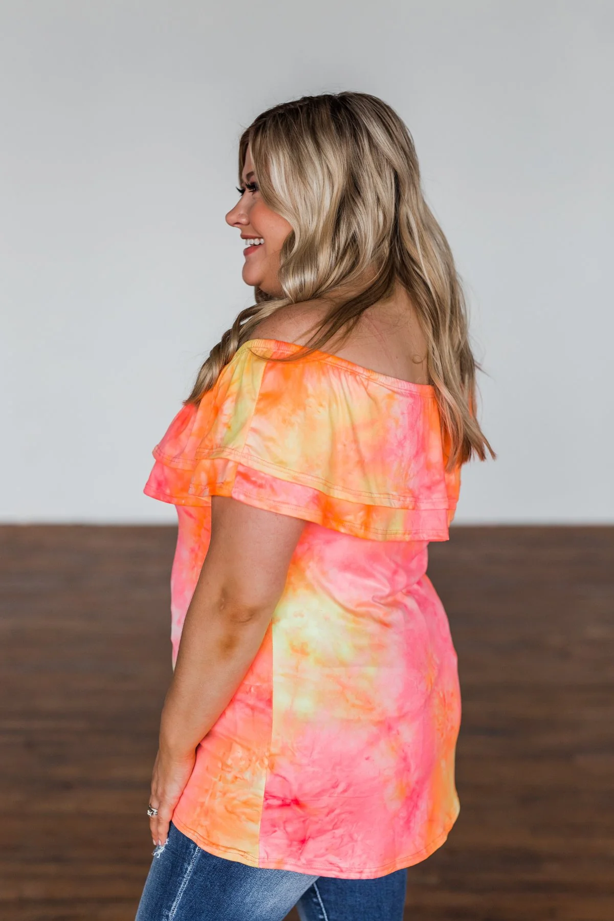 Light Of Every Sunrise Ruffle Top- Neon Orange, Pink, & Yellow - Image 4