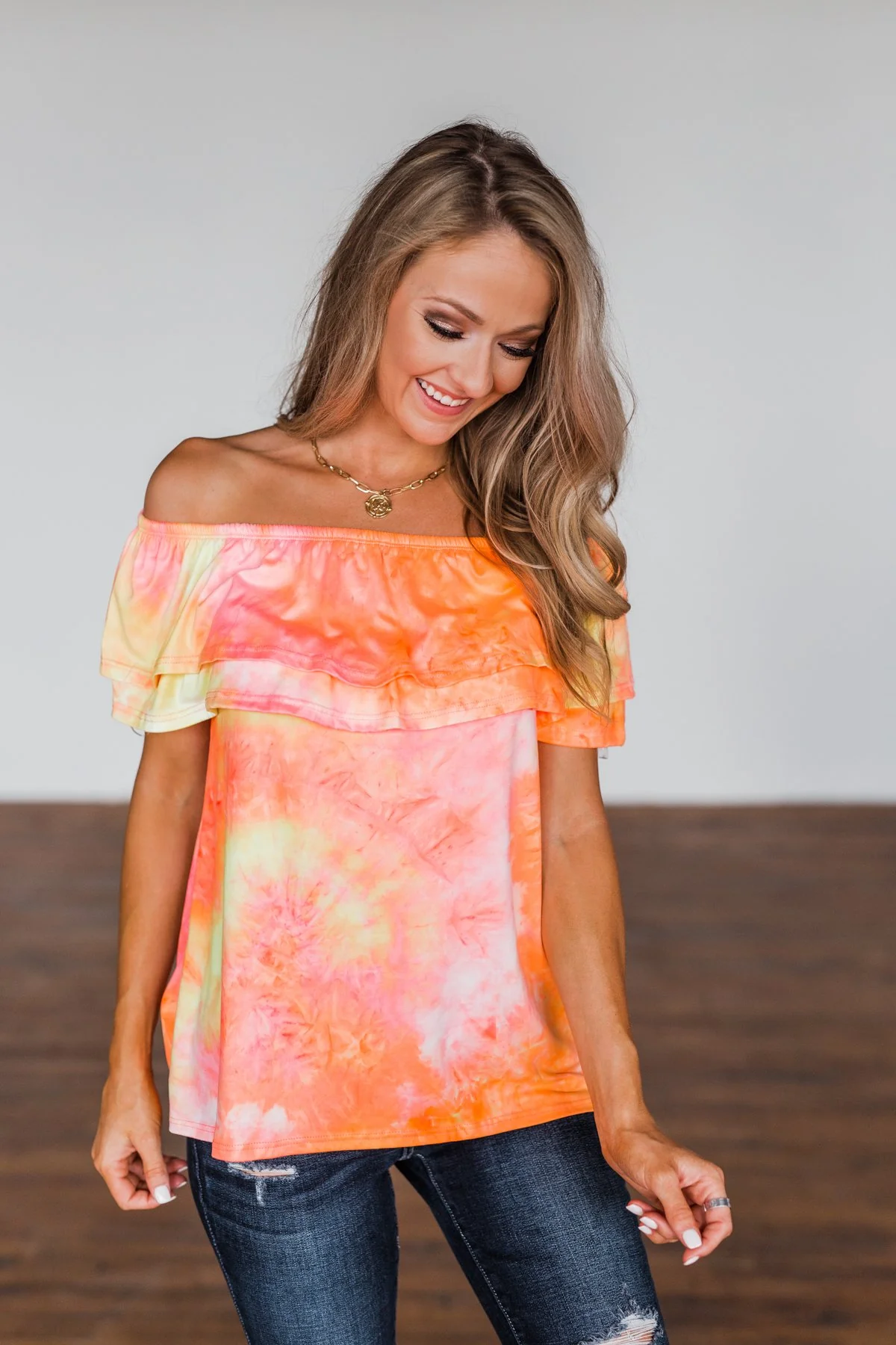Light Of Every Sunrise Ruffle Top- Neon Orange, Pink, & Yellow - Image 7