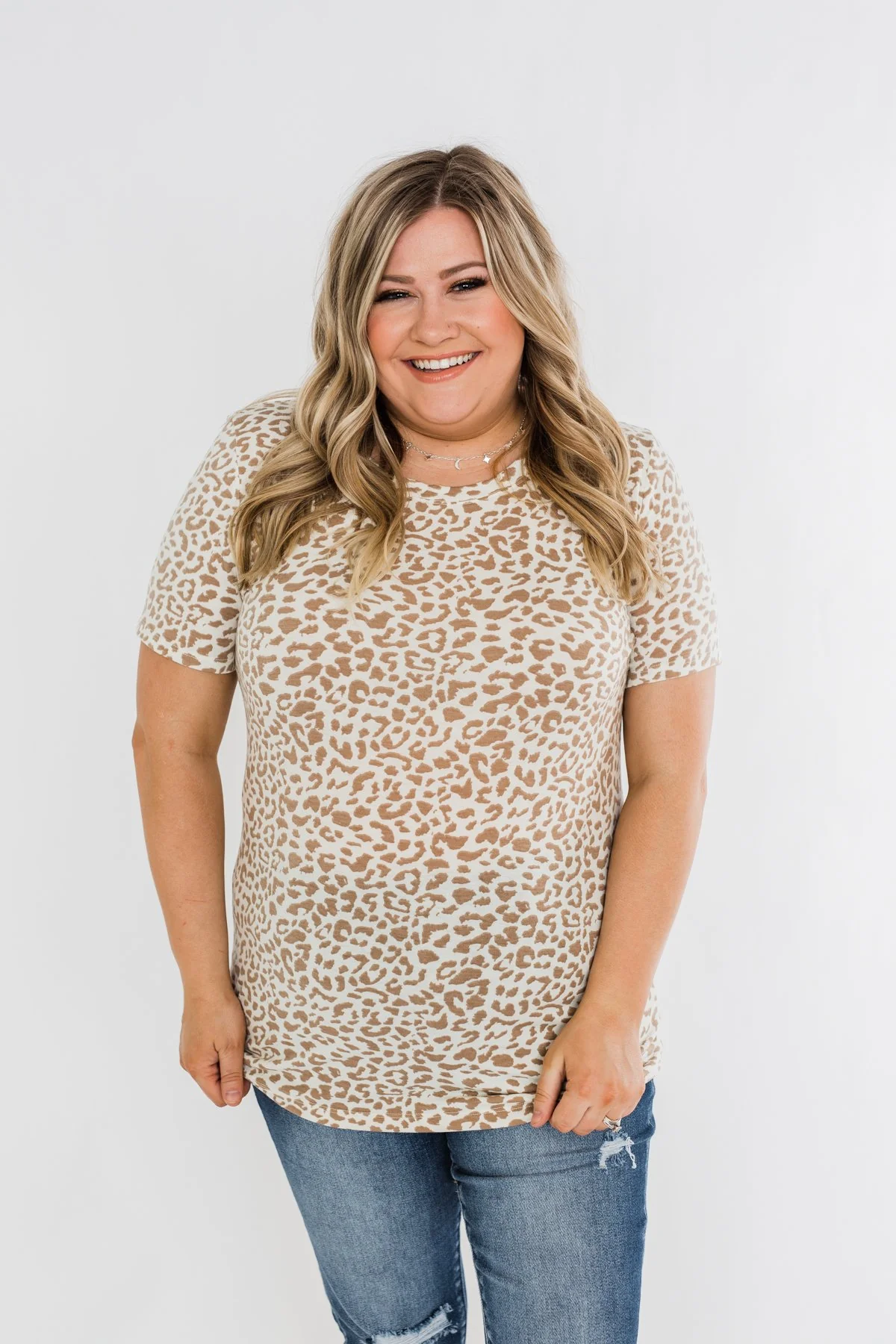 Lightweight Short Sleeve Leopard Top- Neutral - Image 8