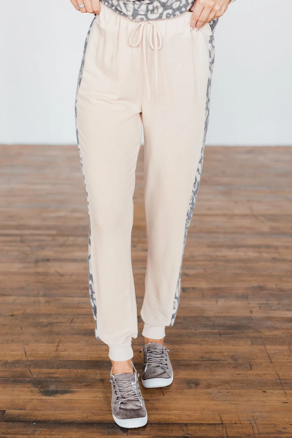 Live Wild Leopard Joggers- Beige & Charcoal - Image 3
