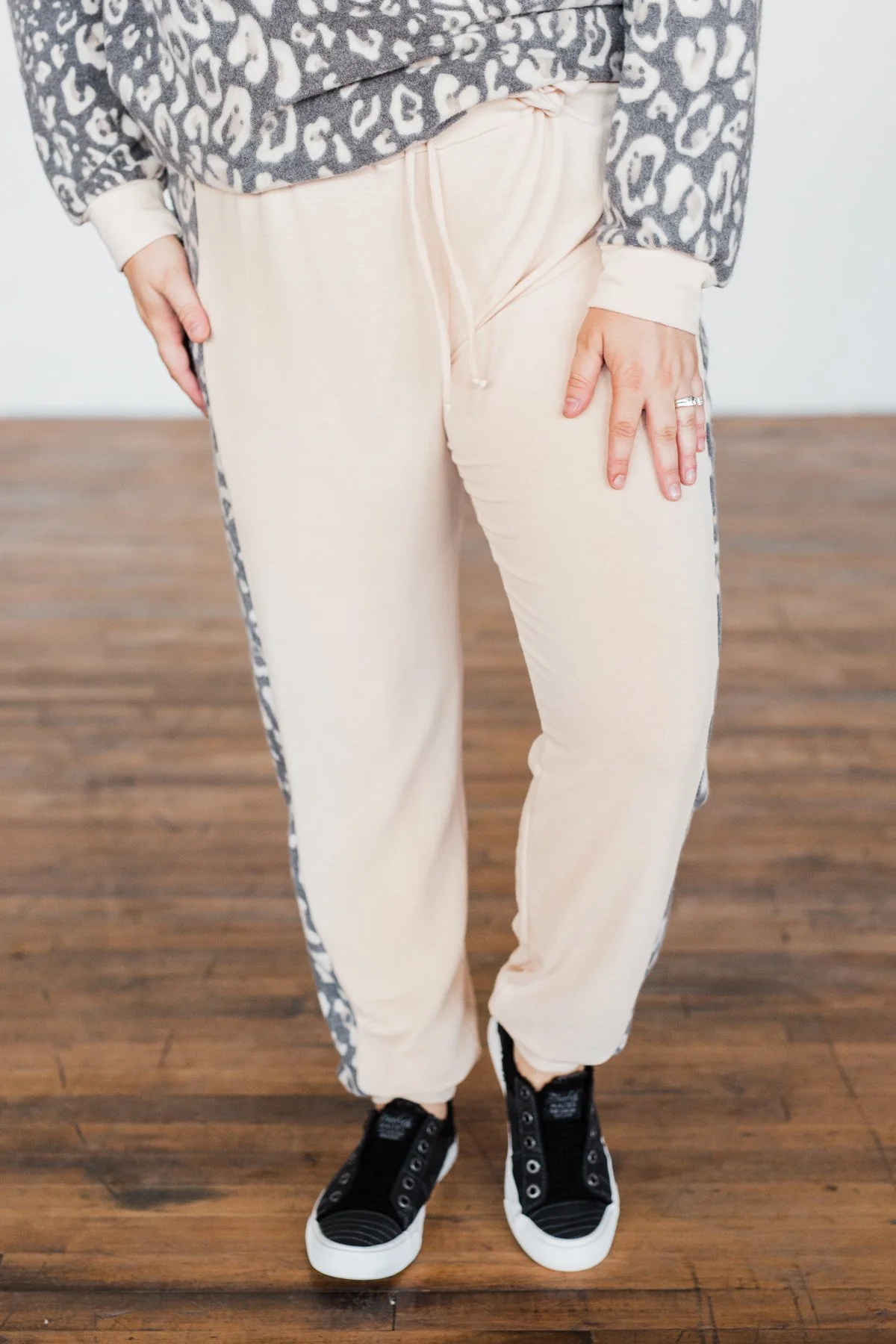 Live Wild Leopard Joggers- Beige & Charcoal - Image 4