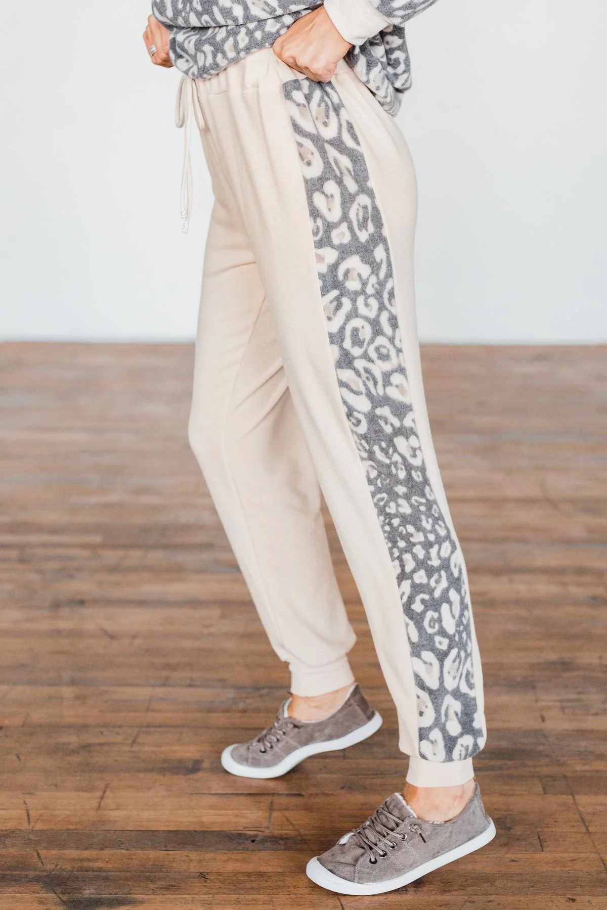 Live Wild Leopard Joggers- Beige & Charcoal - Image 5