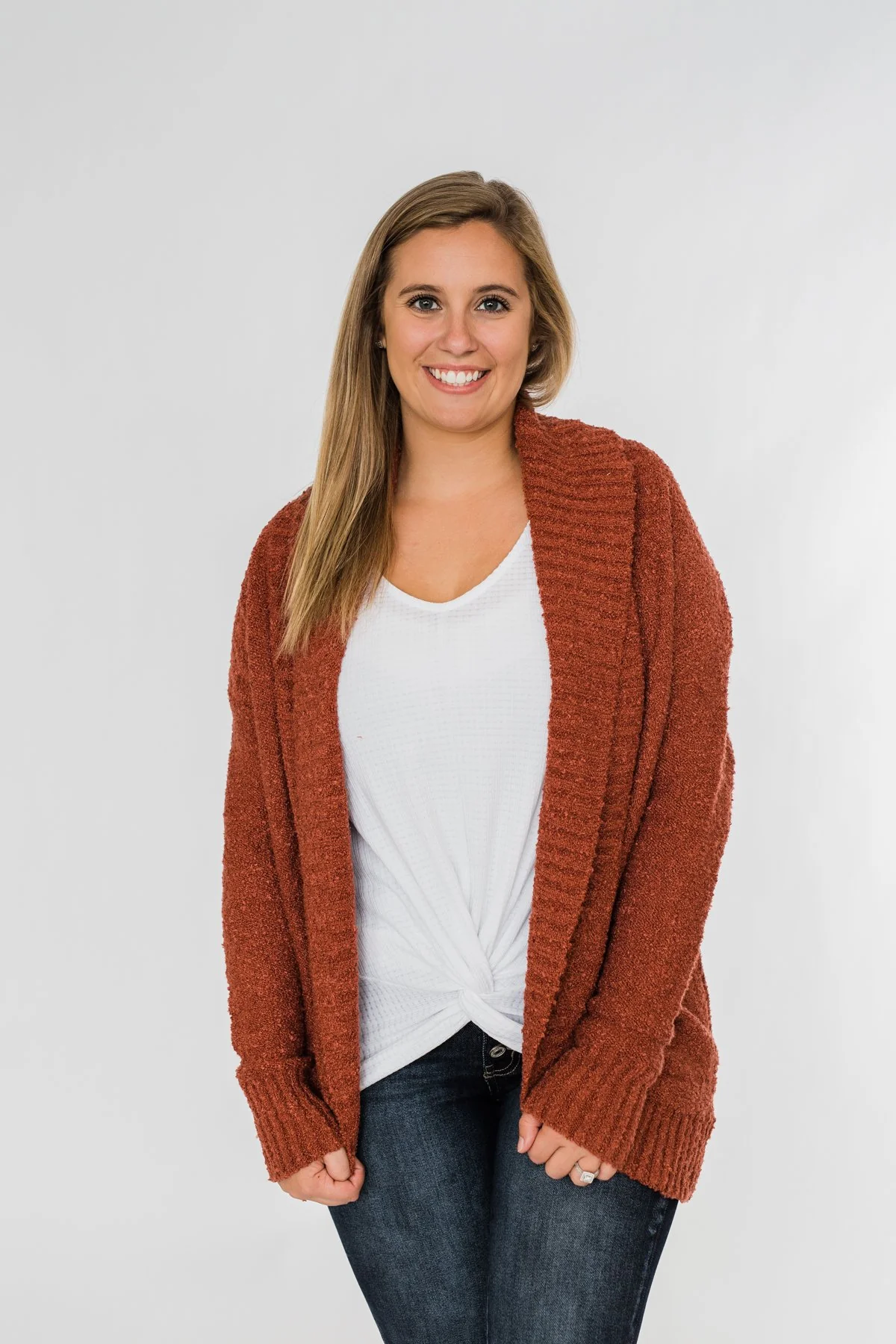 Loving My Life Thick Knit Cardigan- Rust - Image 3
