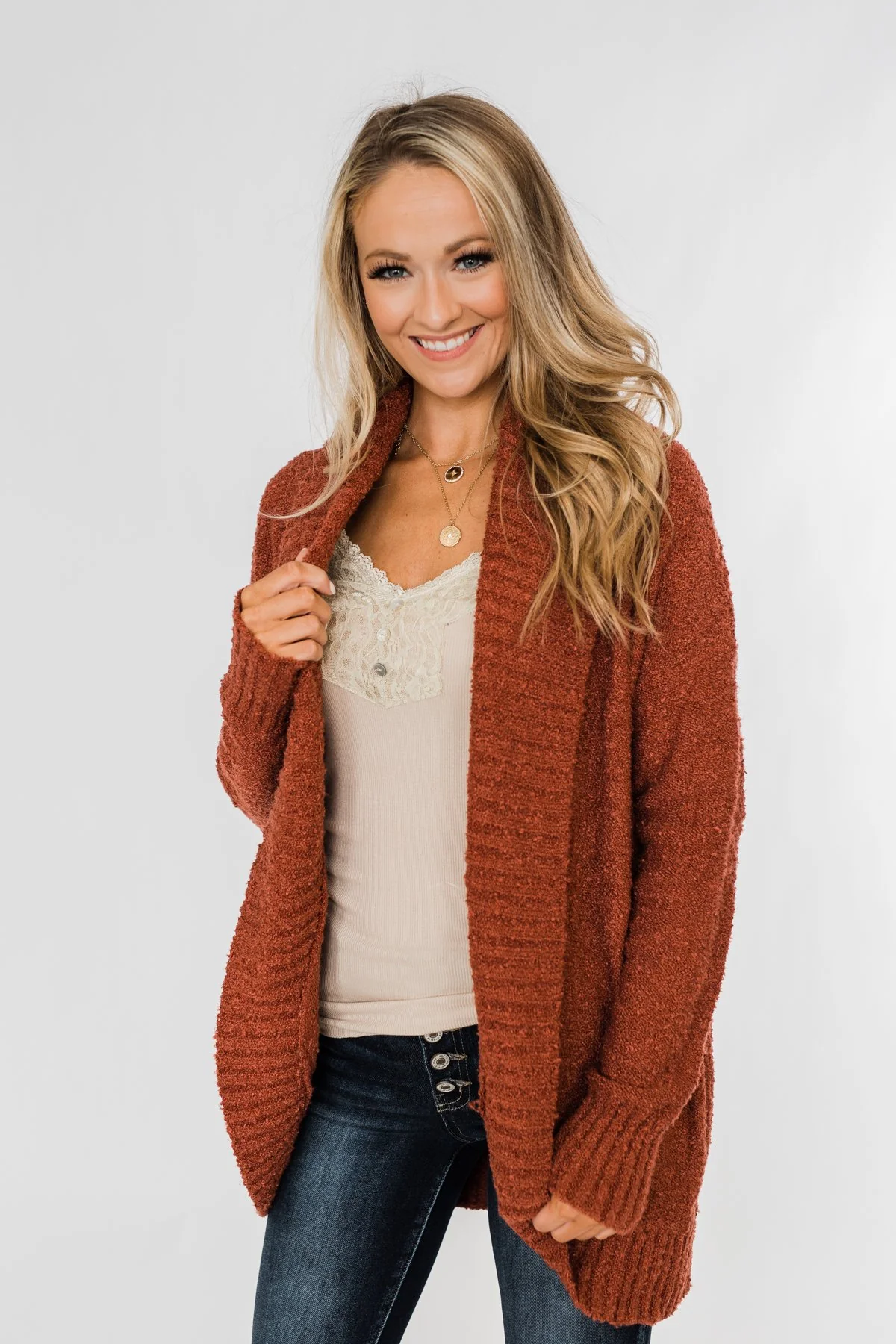 Loving My Life Thick Knit Cardigan- Rust - Image 4