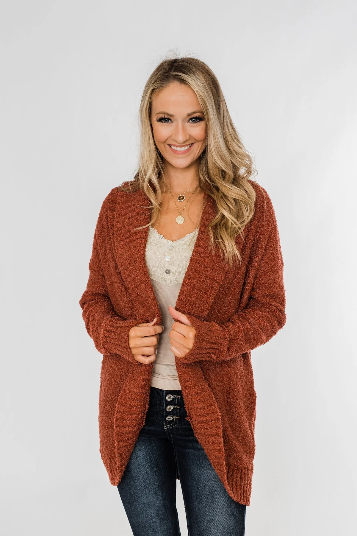 Loving My Life Thick Knit Cardigan- Rust - Image 6