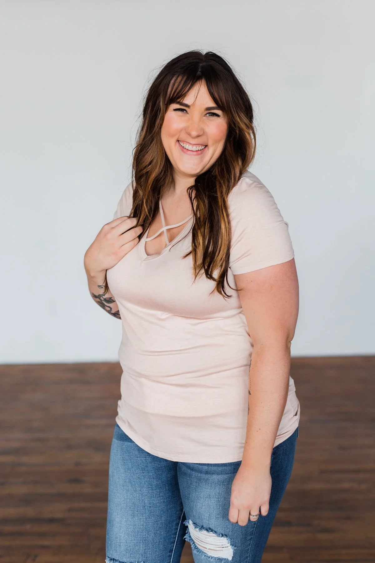 Meet Me Here Short Sleeve Top- Light Oatmeal - Image 4