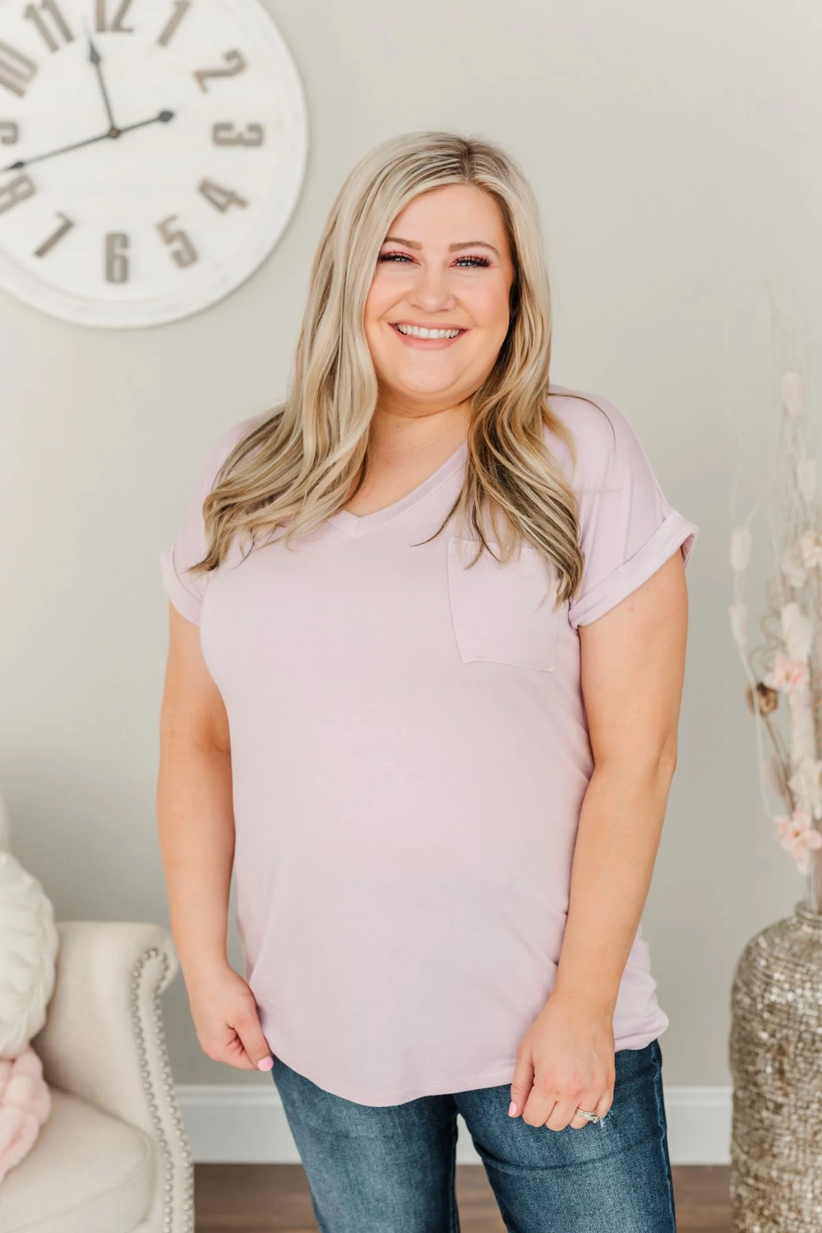 On My Own V-Neck Pocket Top- Lilac - Image 4