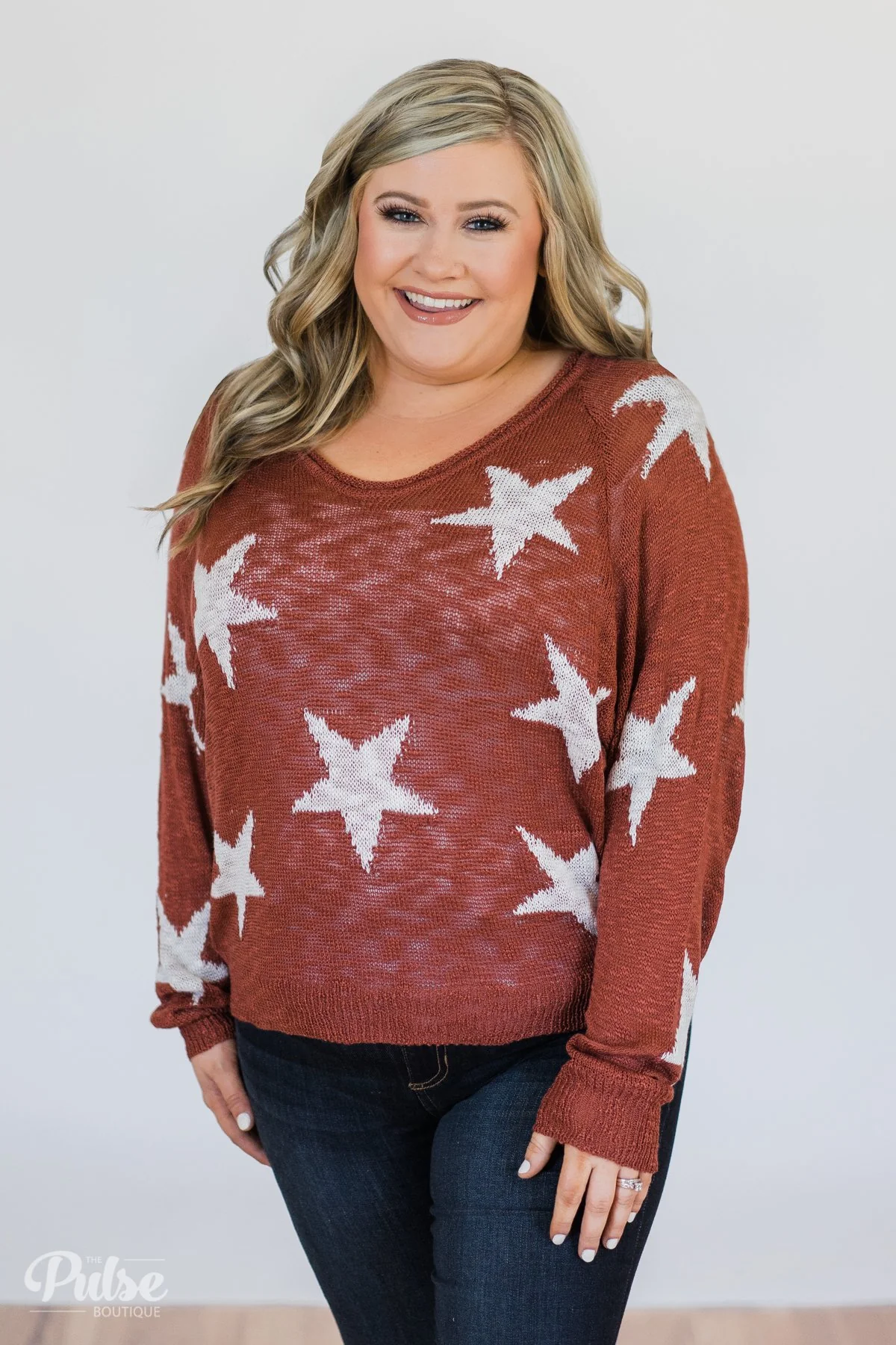 Perfect Timing Knitted Star Top- Burnt Orange - Image 3