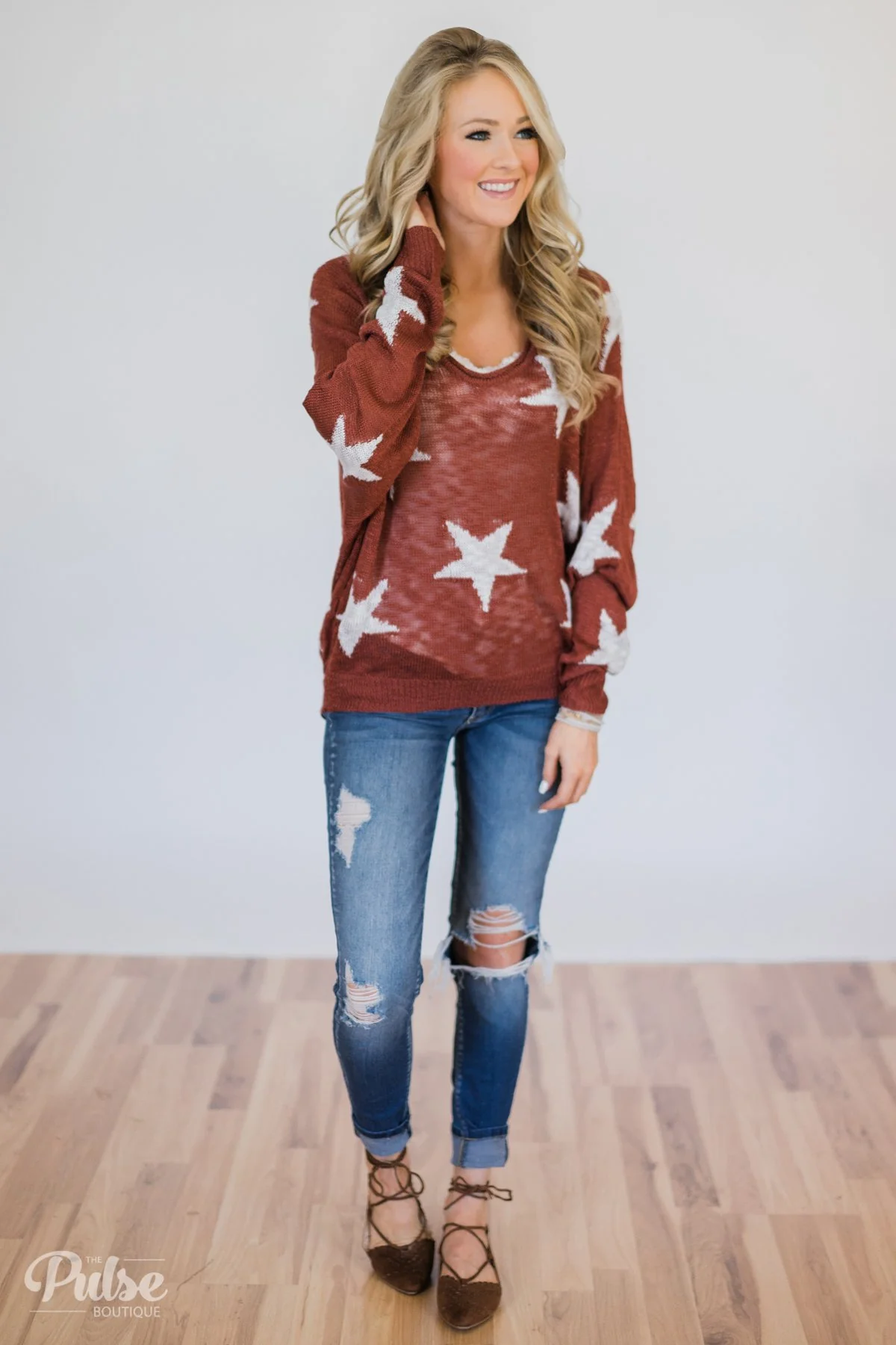 Perfect Timing Knitted Star Top- Burnt Orange - Image 4