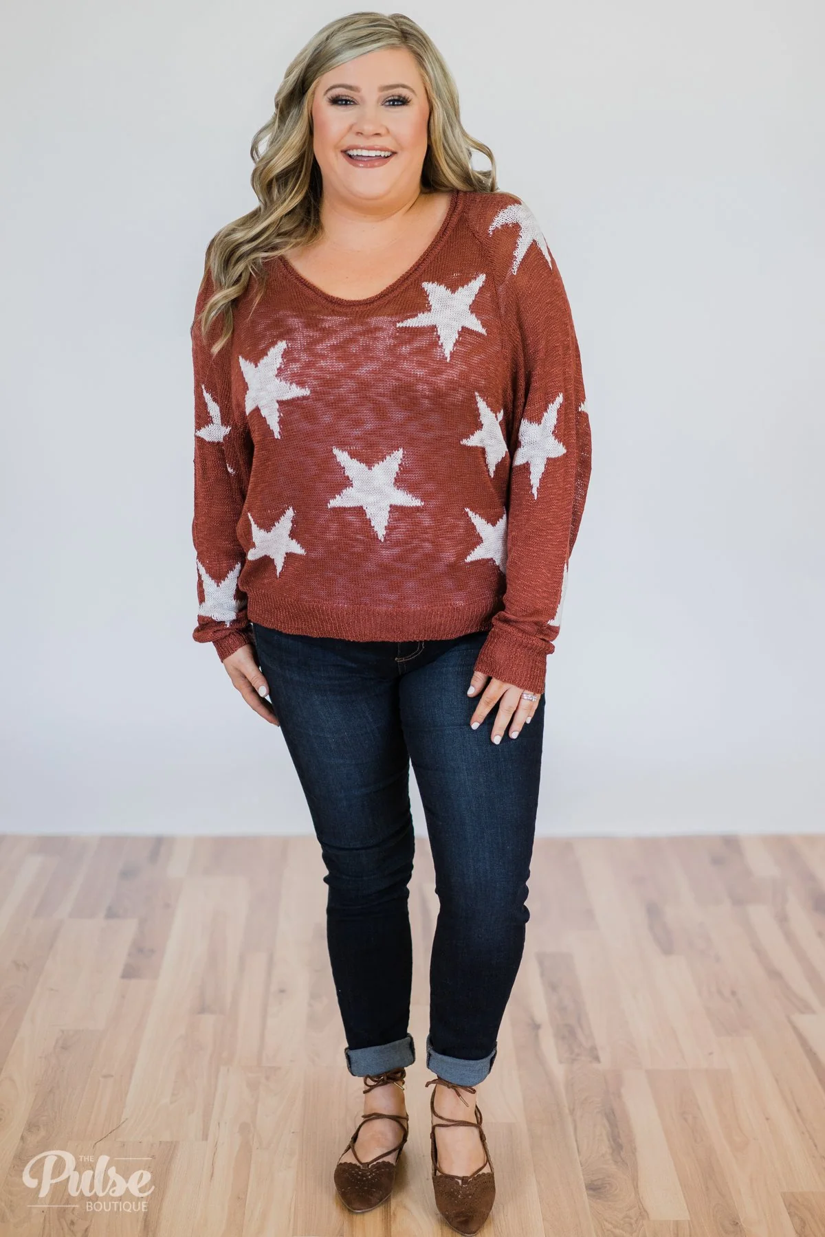 Perfect Timing Knitted Star Top- Burnt Orange - Image 5