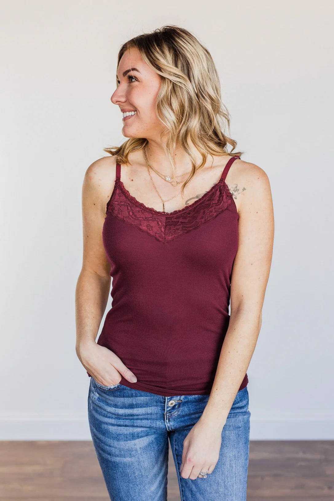 Pulse Basics All You Ever Wanted Lace Tank- Burgundy - Image 4