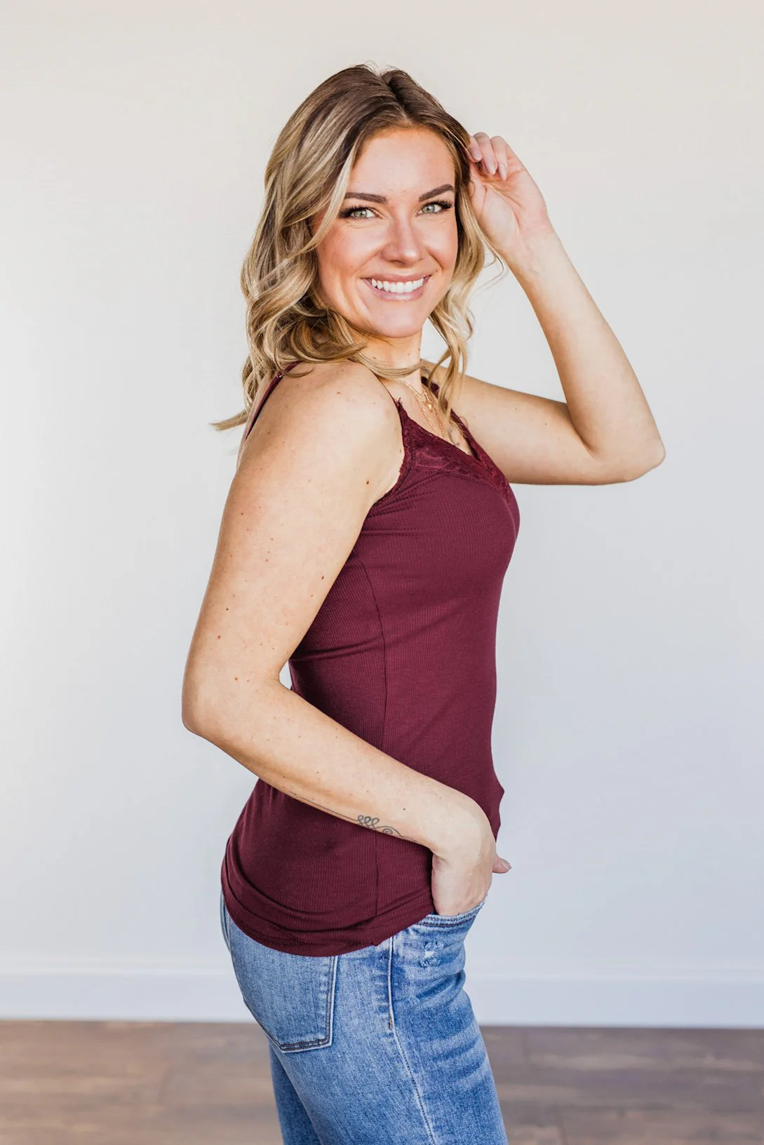 Pulse Basics All You Ever Wanted Lace Tank- Burgundy - Image 7
