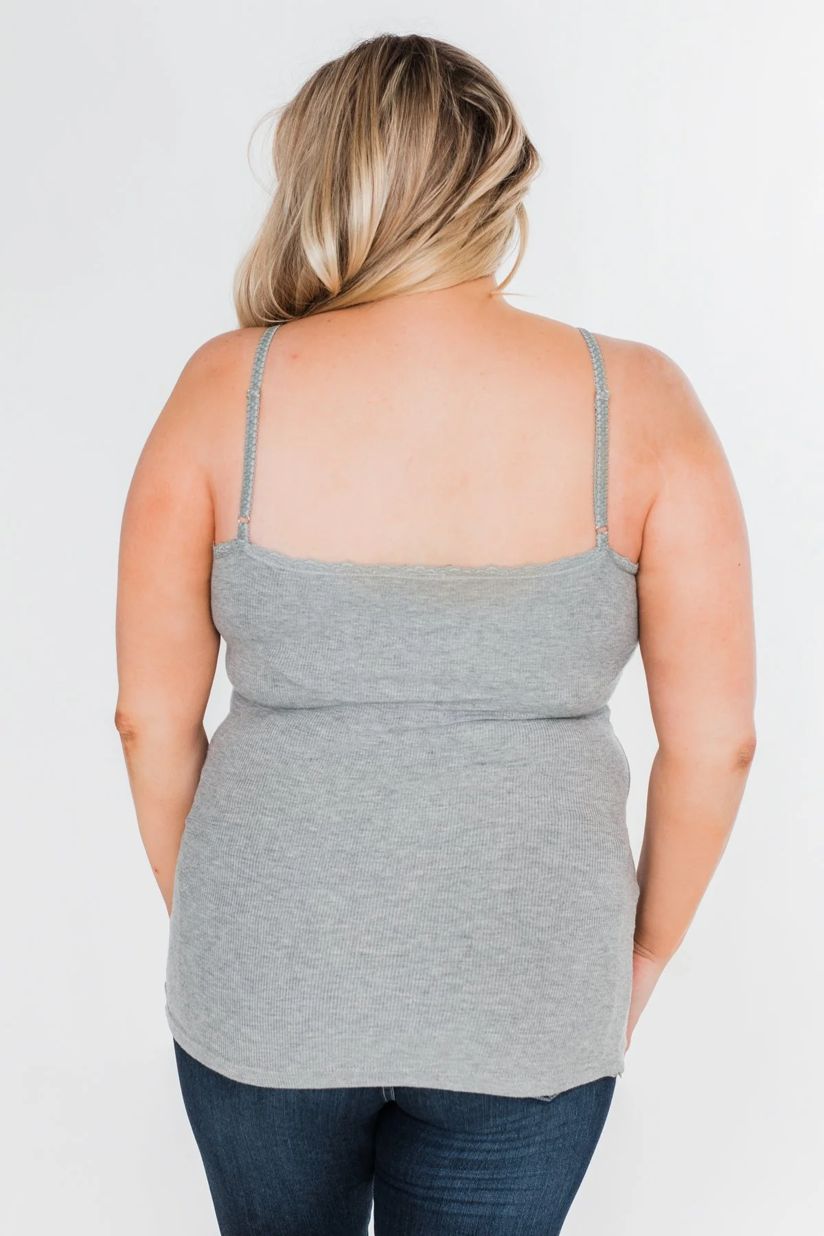 Pulse Basics Lace Trim Button Tank- Grey - Image 9