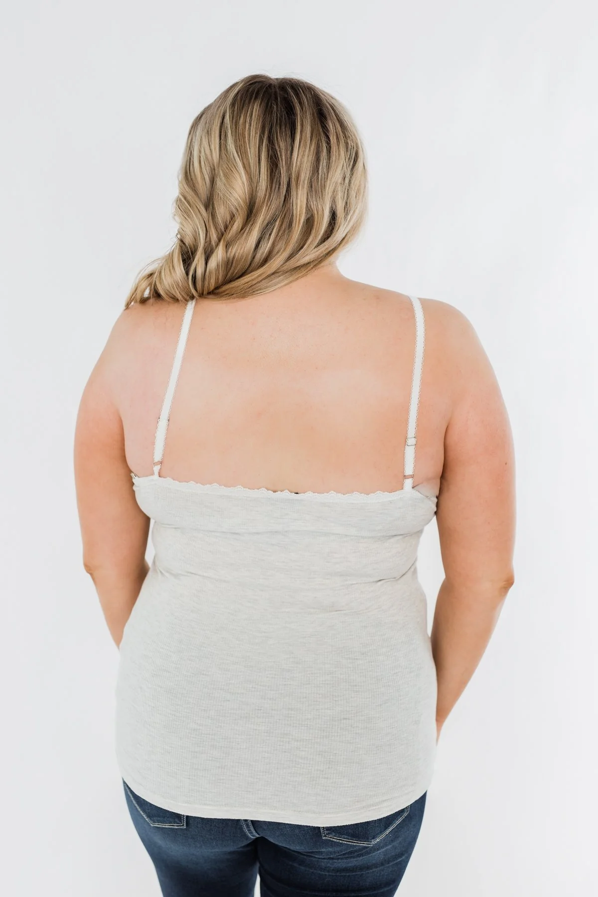Pulse Basics Lace Trim Button Tank- Light Heather Grey - Image 12