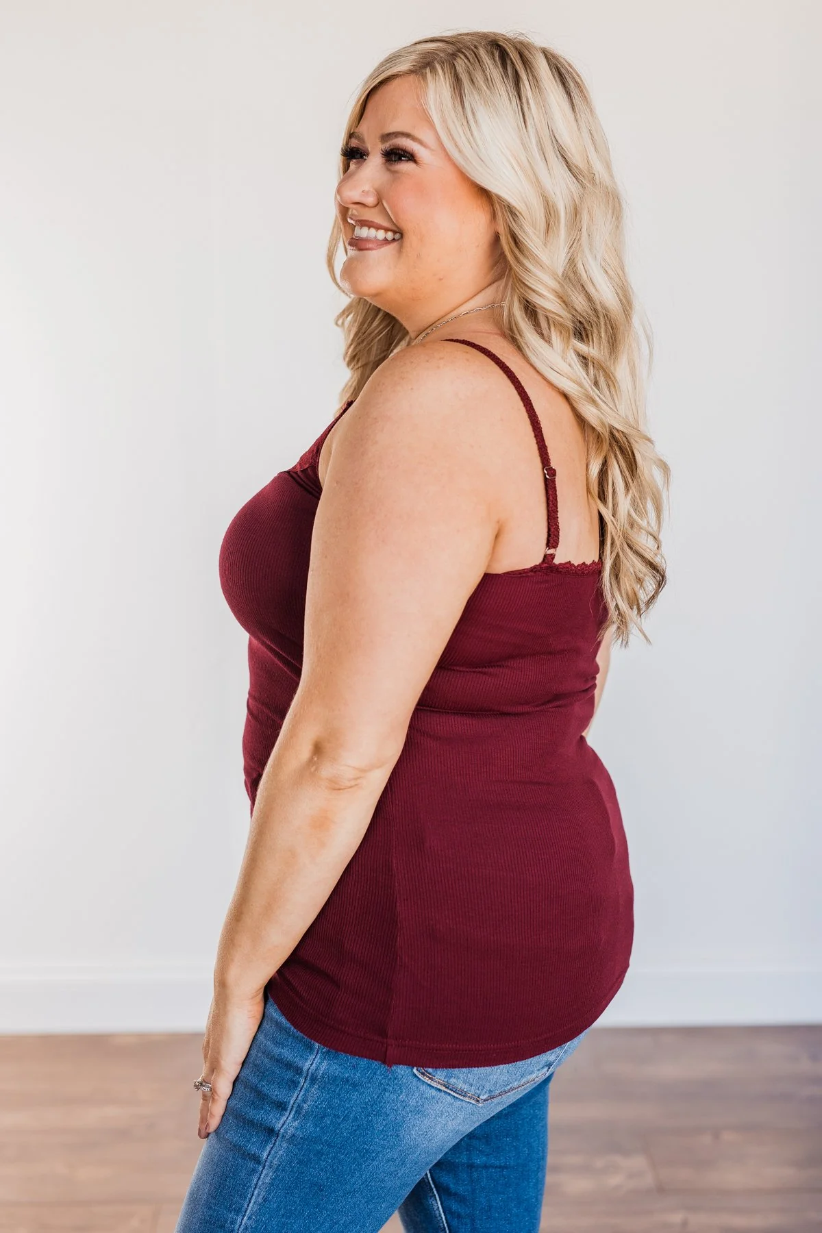 Pulse Basics Lace Trimmed Tank Top- Burgundy - Image 8